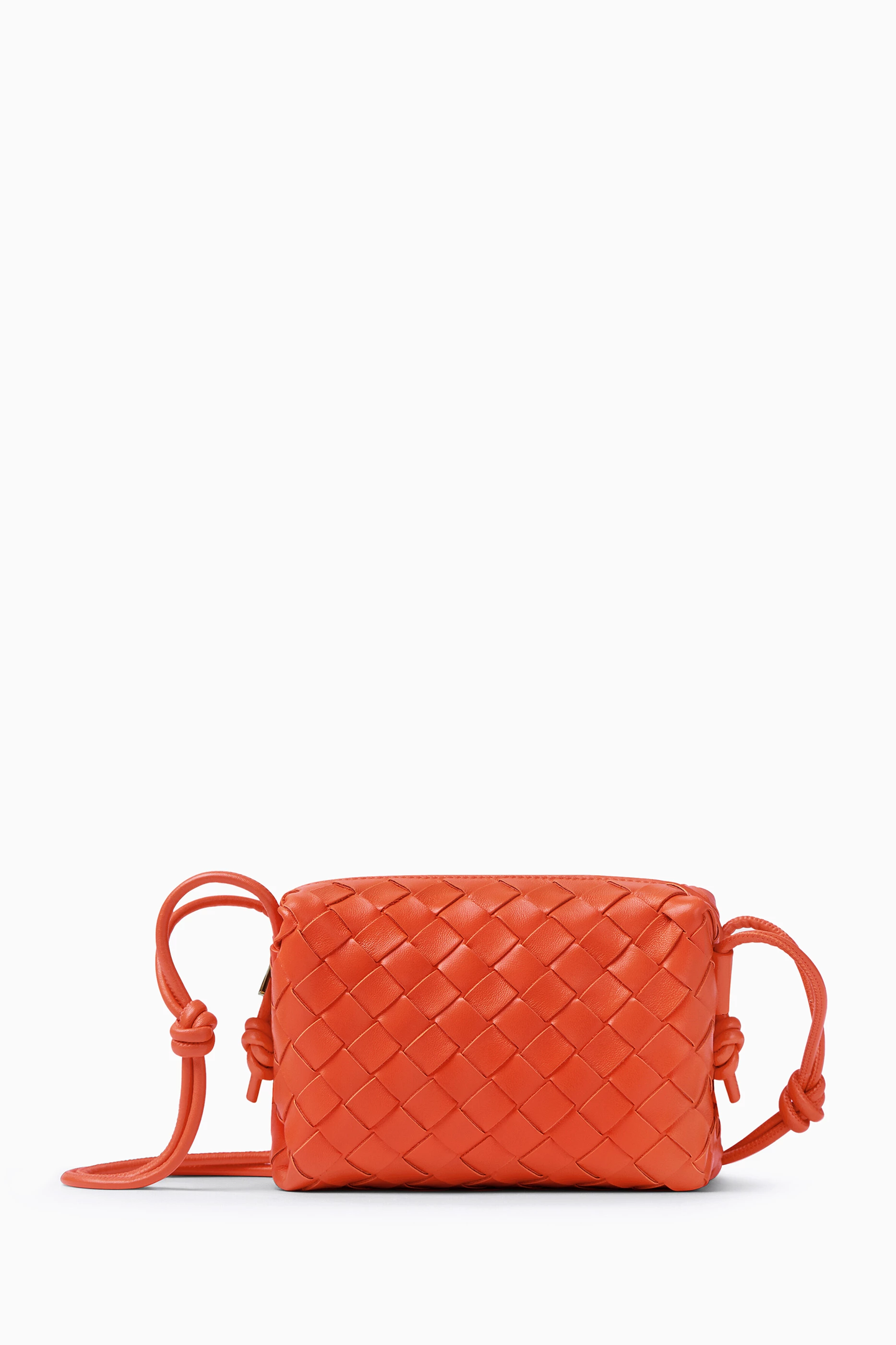 Buy Bottega Veneta Orange Mini Loop Camera Crossbody Bag in Intrecciato Leather for Women in UAE Ounass