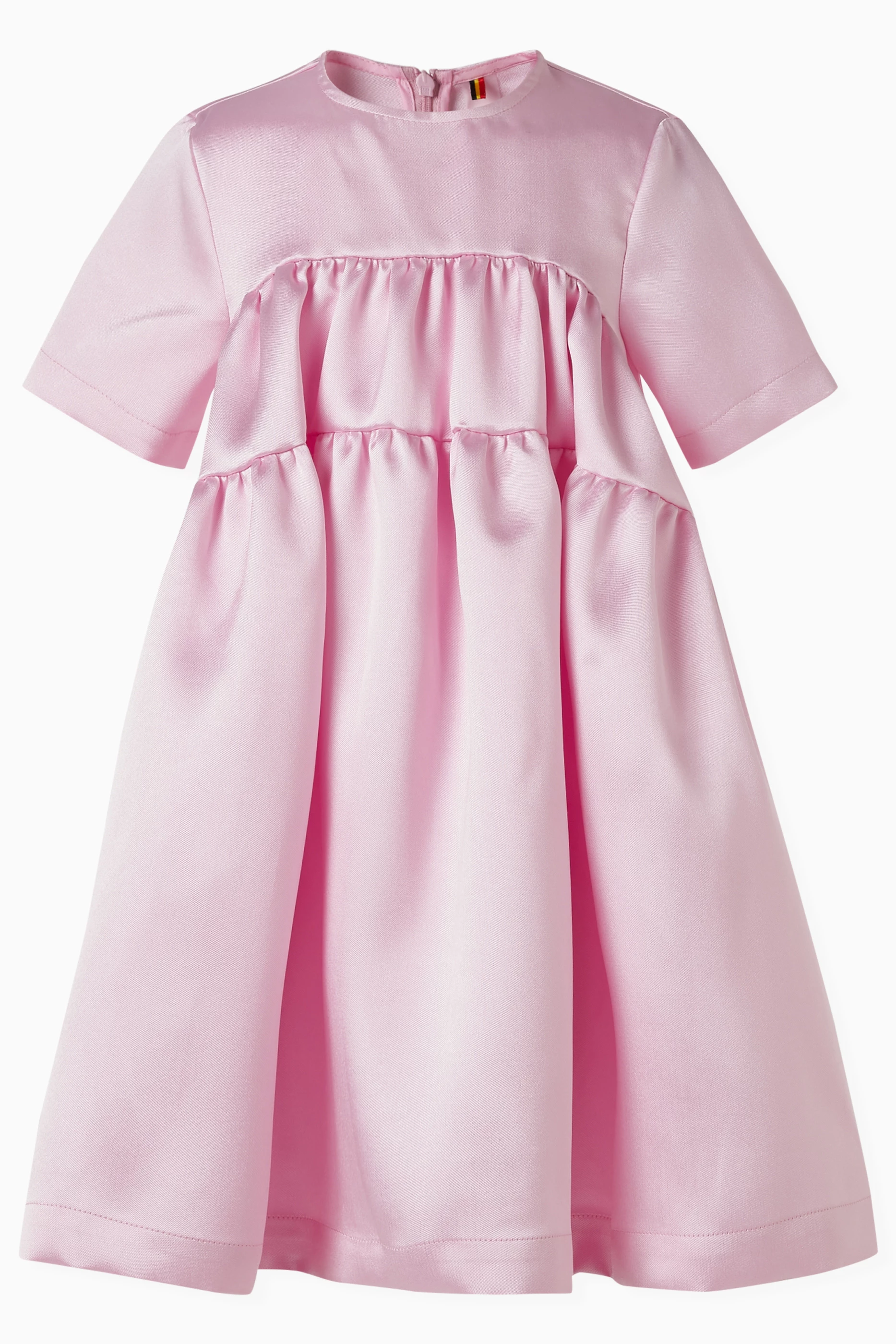 Buy Caroline Bosmans Pink Tiered Dress in Satin for Girls in UAE