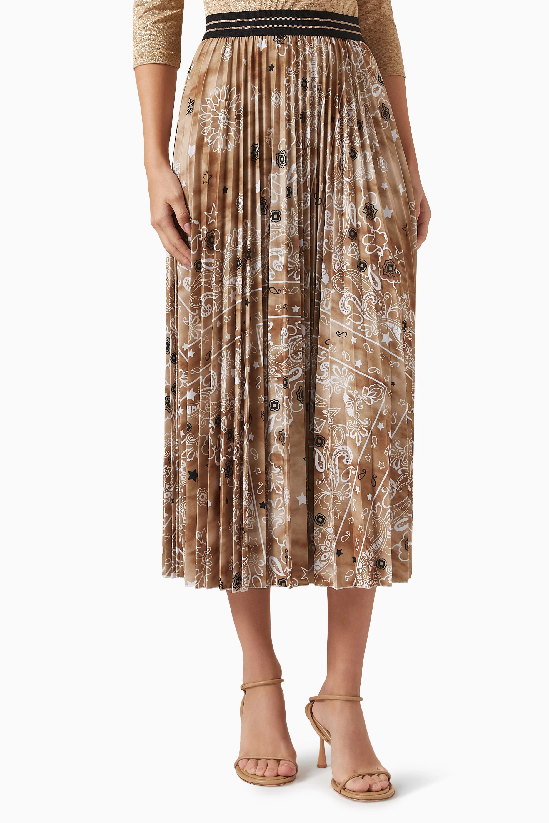 Buy Marella Neutral Naif Paisley Print Midi Skirt in Polyester for