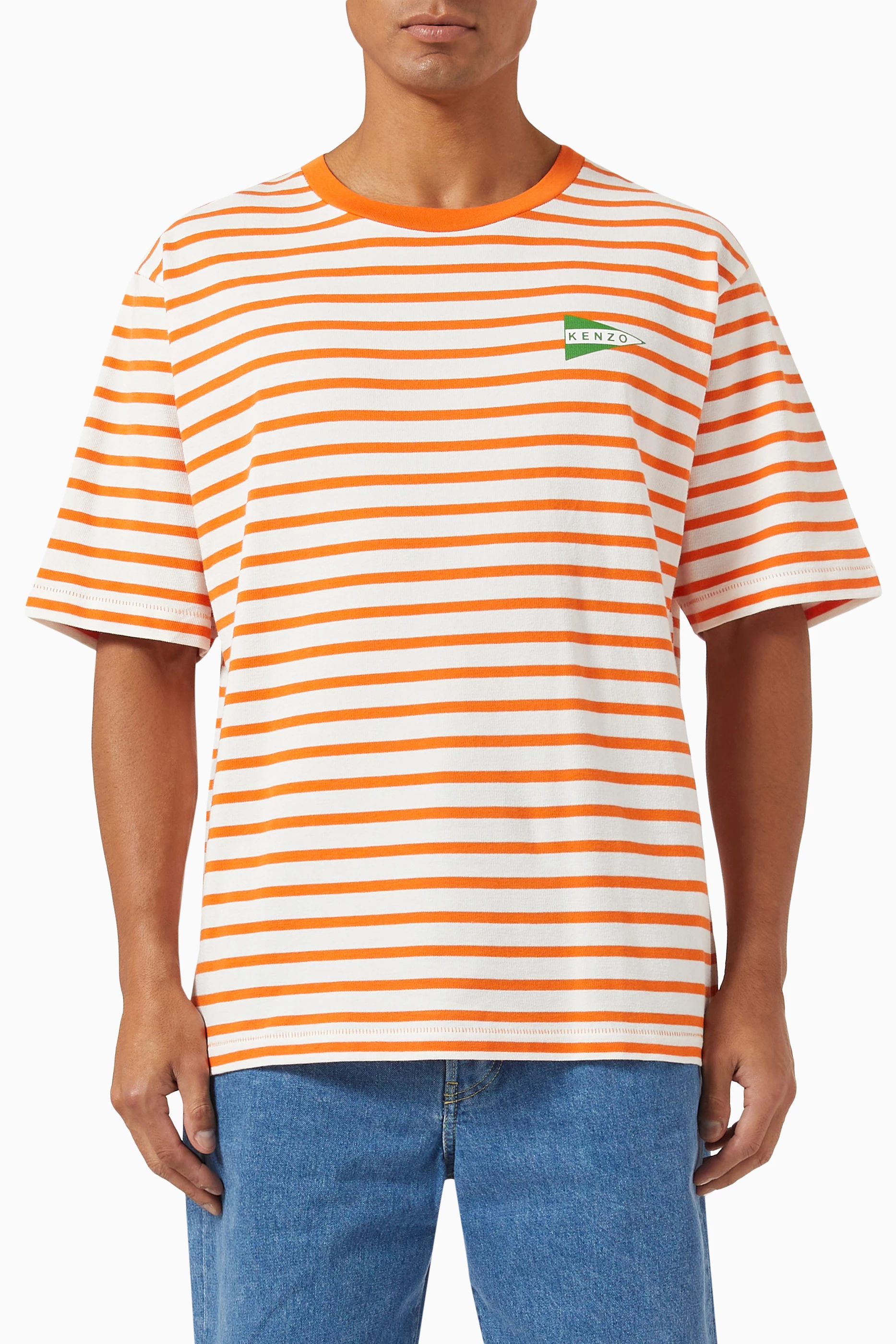 Orange white striped t shirt clearance