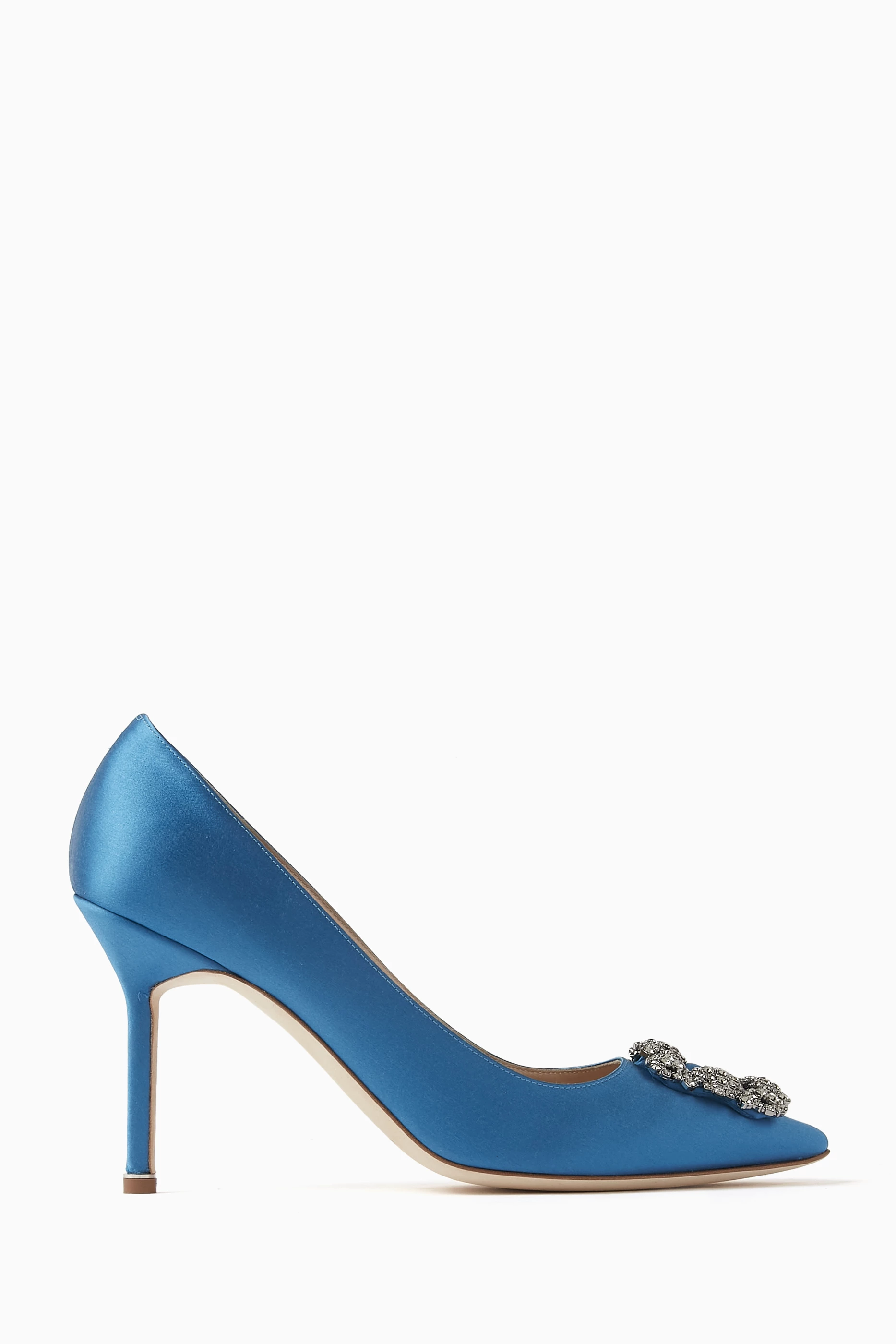 Buy Manolo Blahnik Blue Hangisi 90 Pumps in Satin for Women in