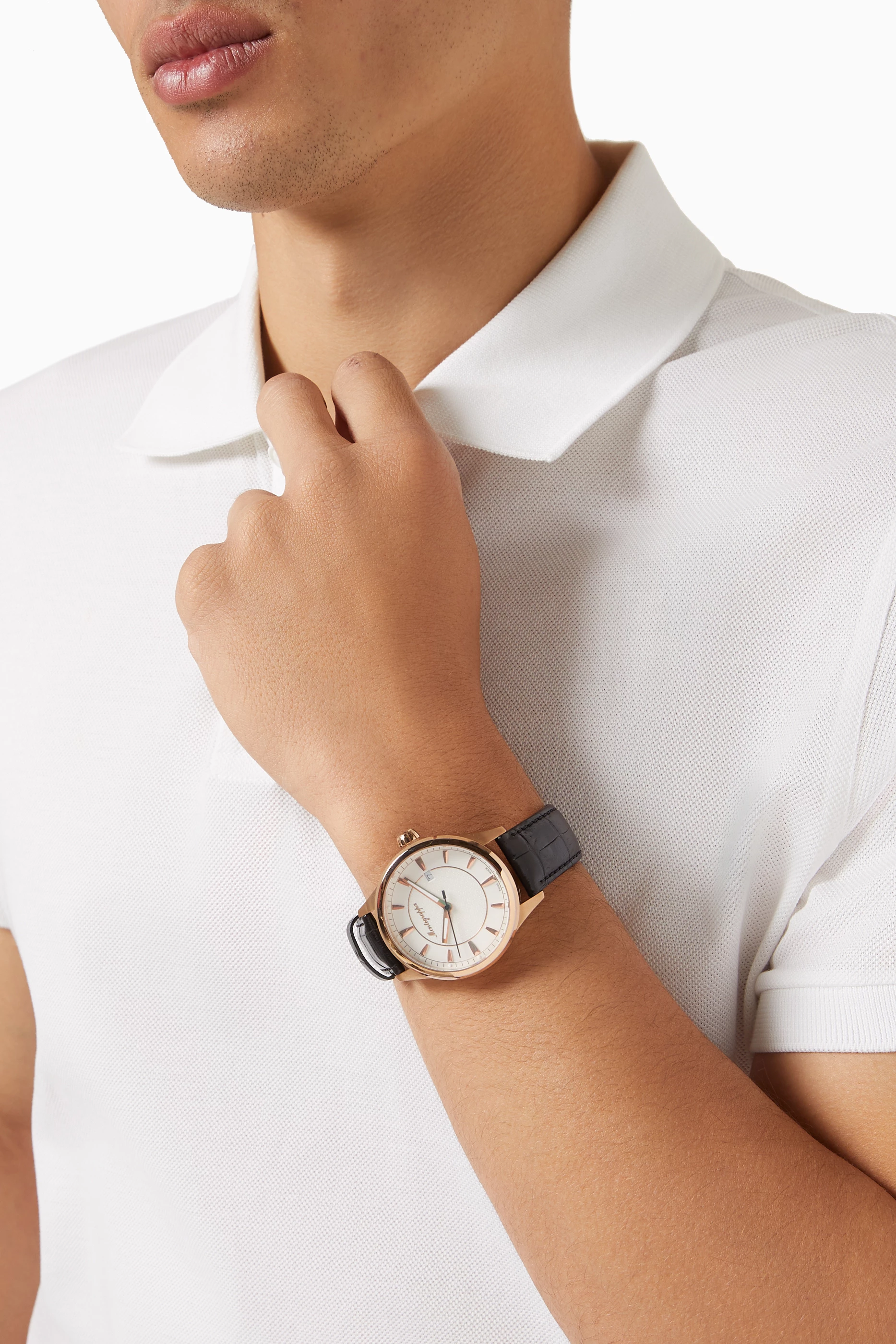 Montegrappa black online leather analogue watch