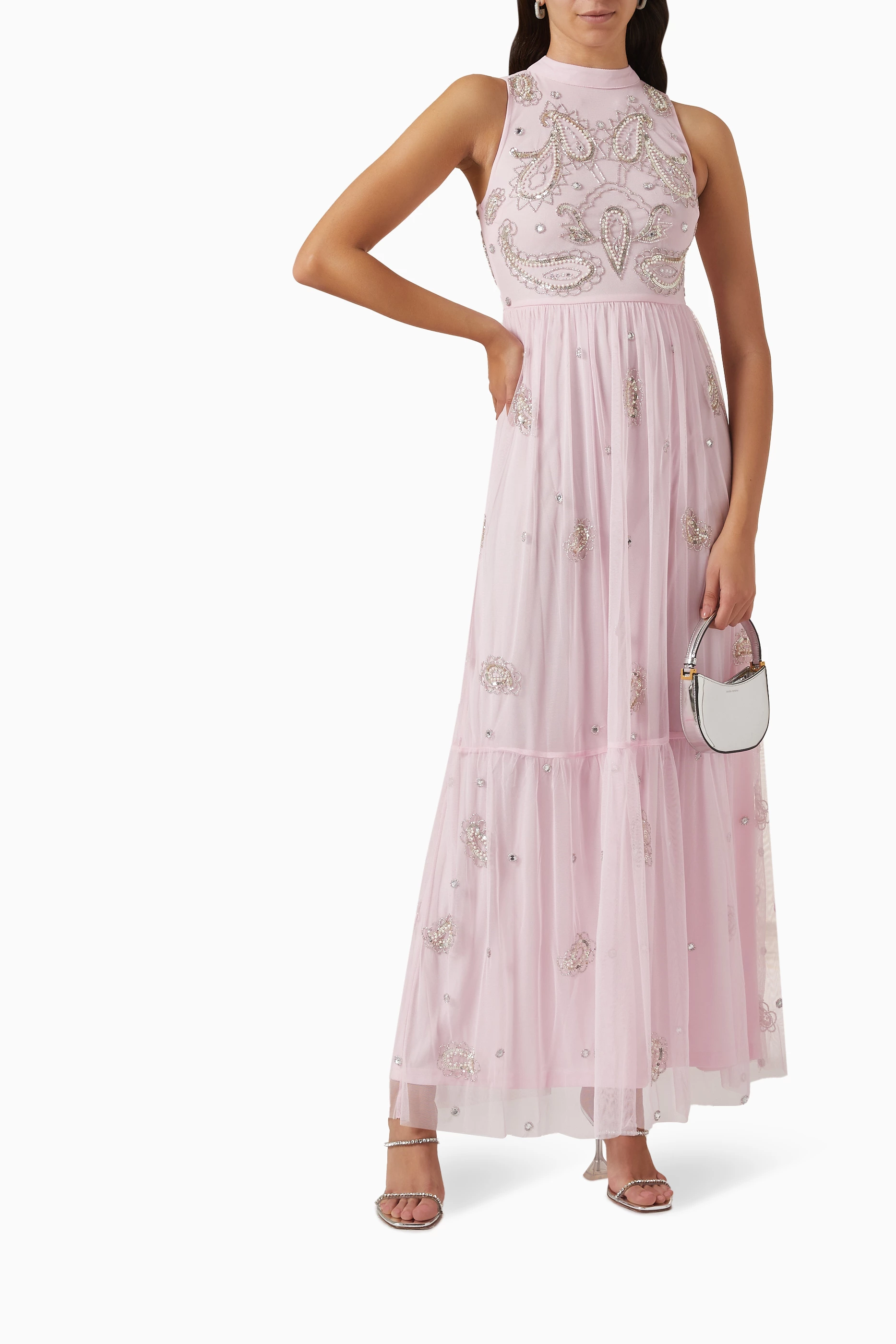 Amelia rose embellished ombre sequin maxi dress with clearance cami strap in berry