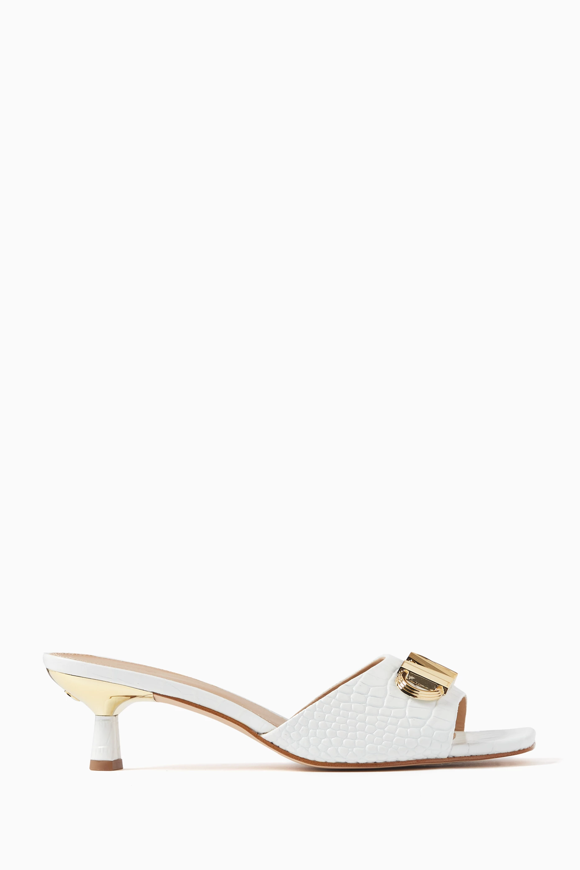 Buy Michael Kors White Amal Kitten Heel Sandals in Crocodile