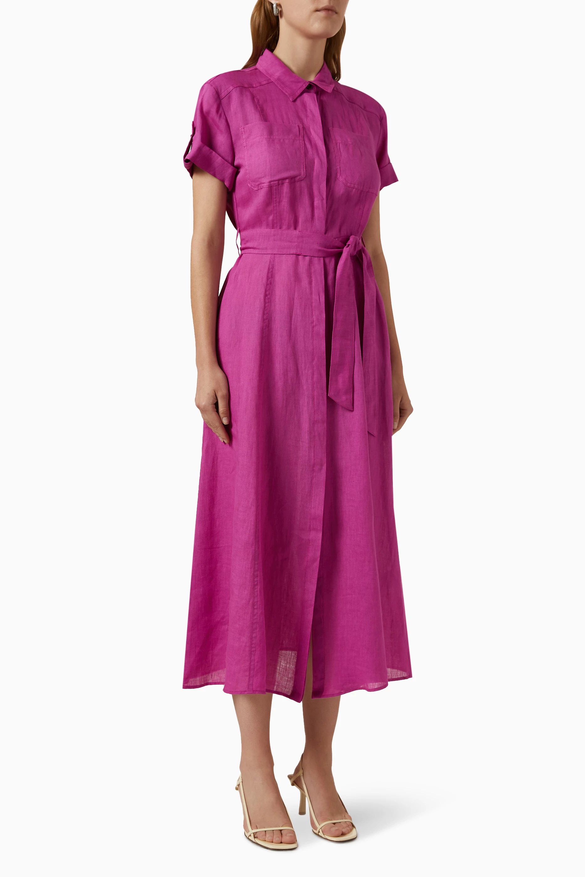 Pink linen hot sale dress