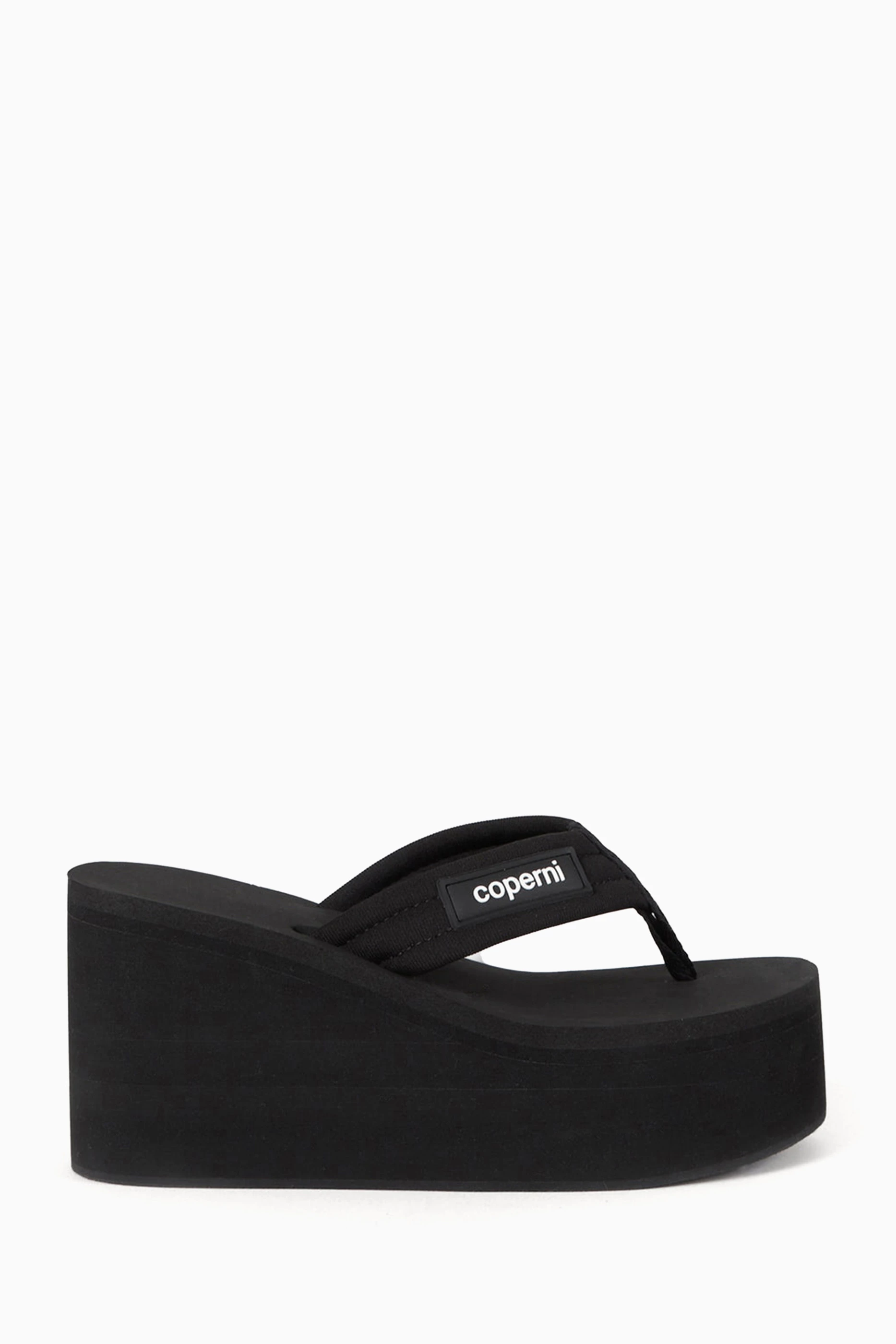Womens black wedge flip hot sale flops