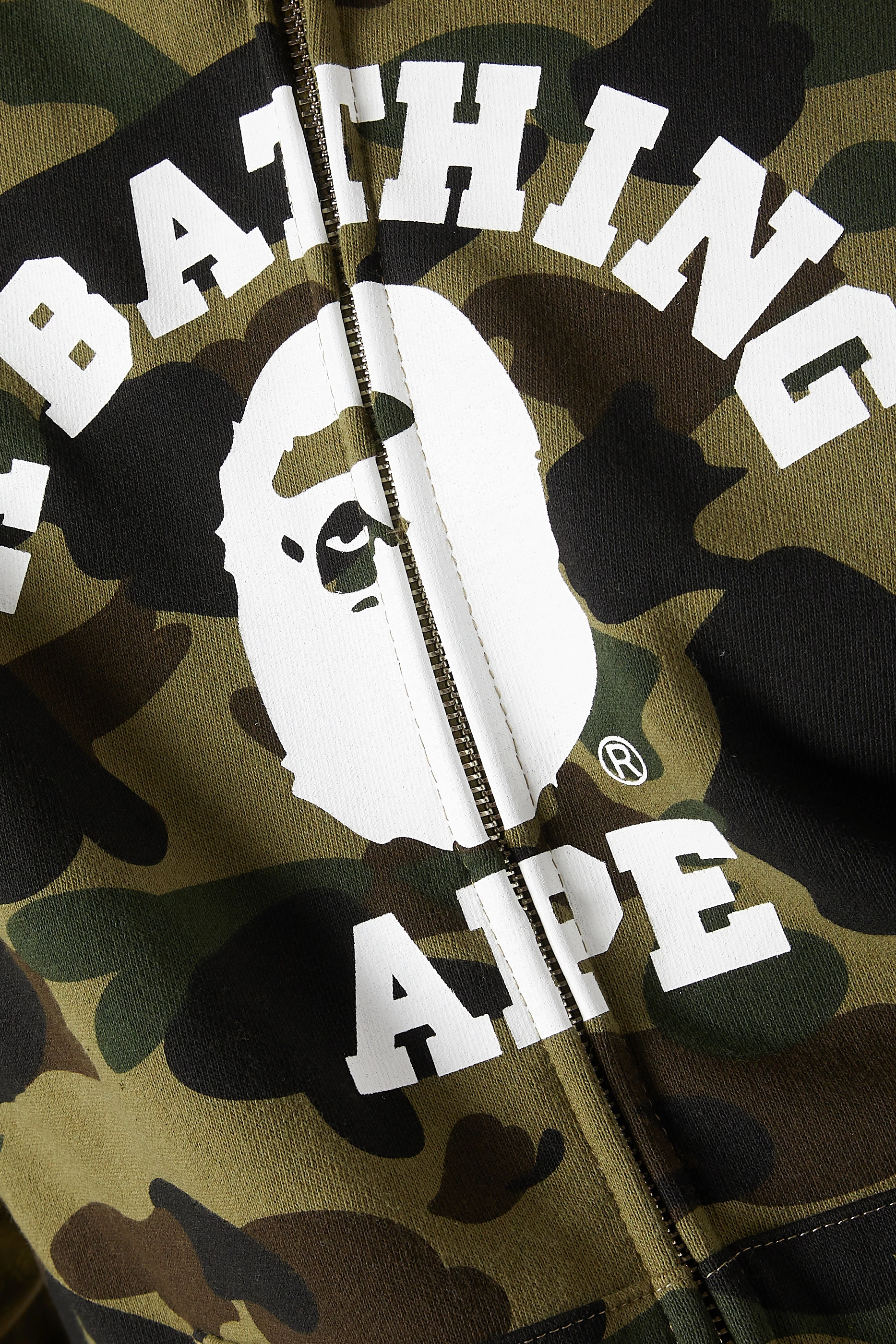 Buy A Bathing Ape Green 1st Camo Crazy College Full zip Hoodie in