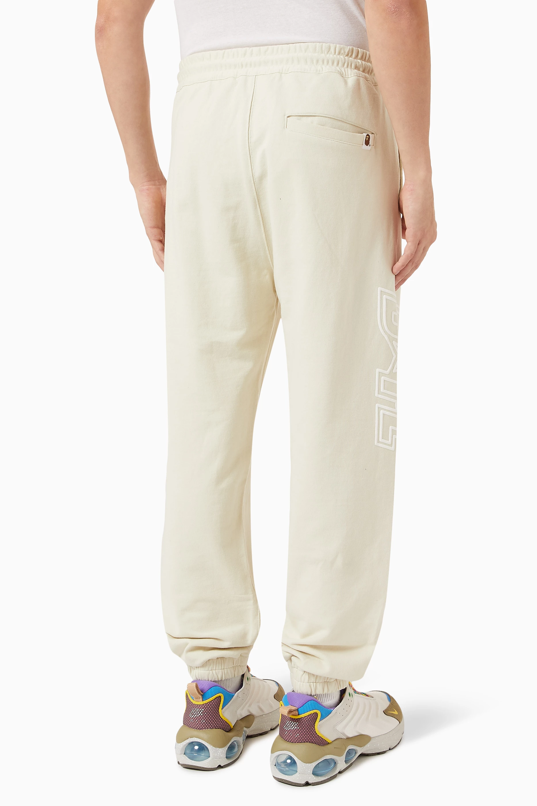 Buy A Bathing Ape White Logo Patchwork Sweatpants in Cotton Fleece