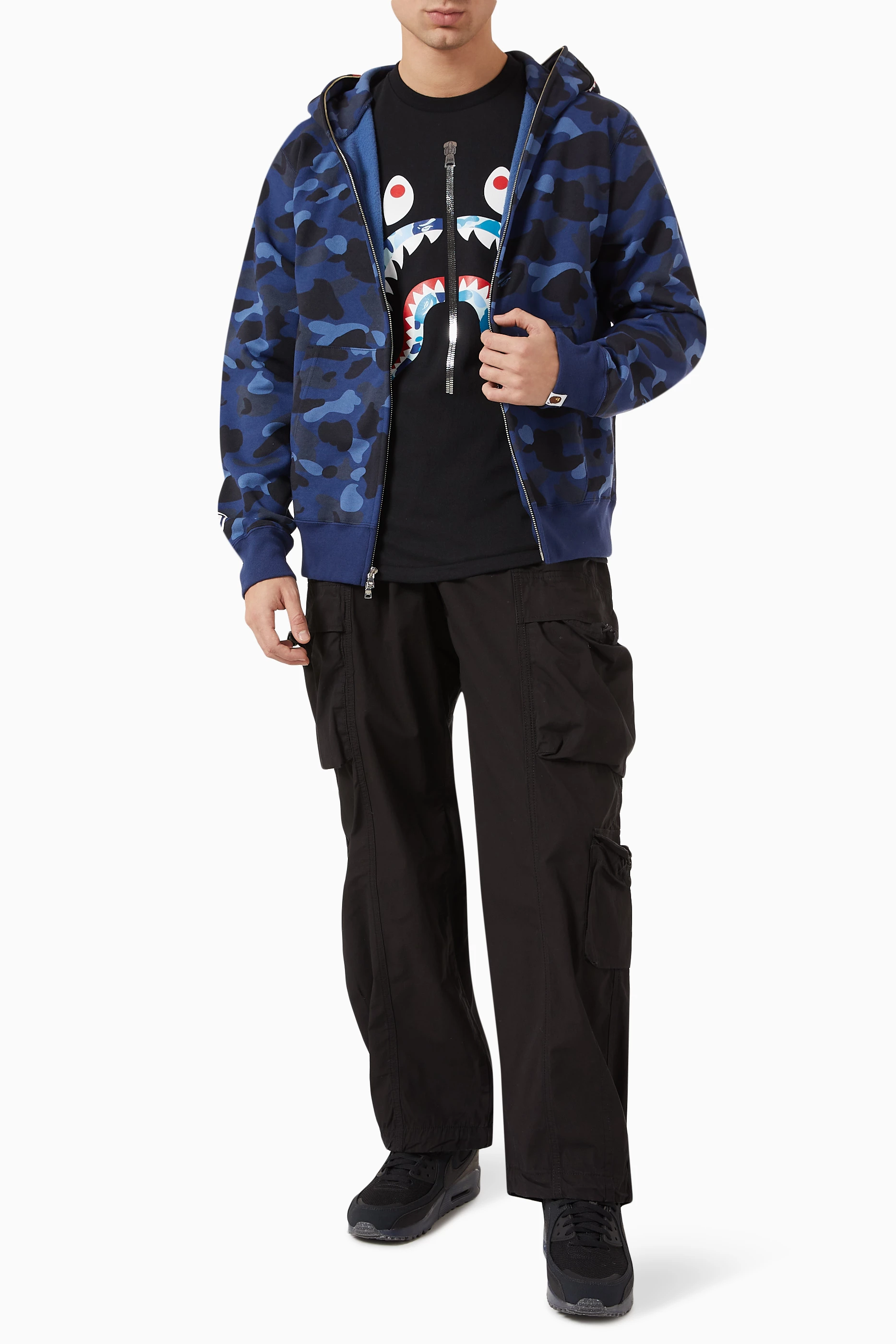 Buy A Bathing Ape Blue Color Camo Shark Hoodie in Cotton for Men