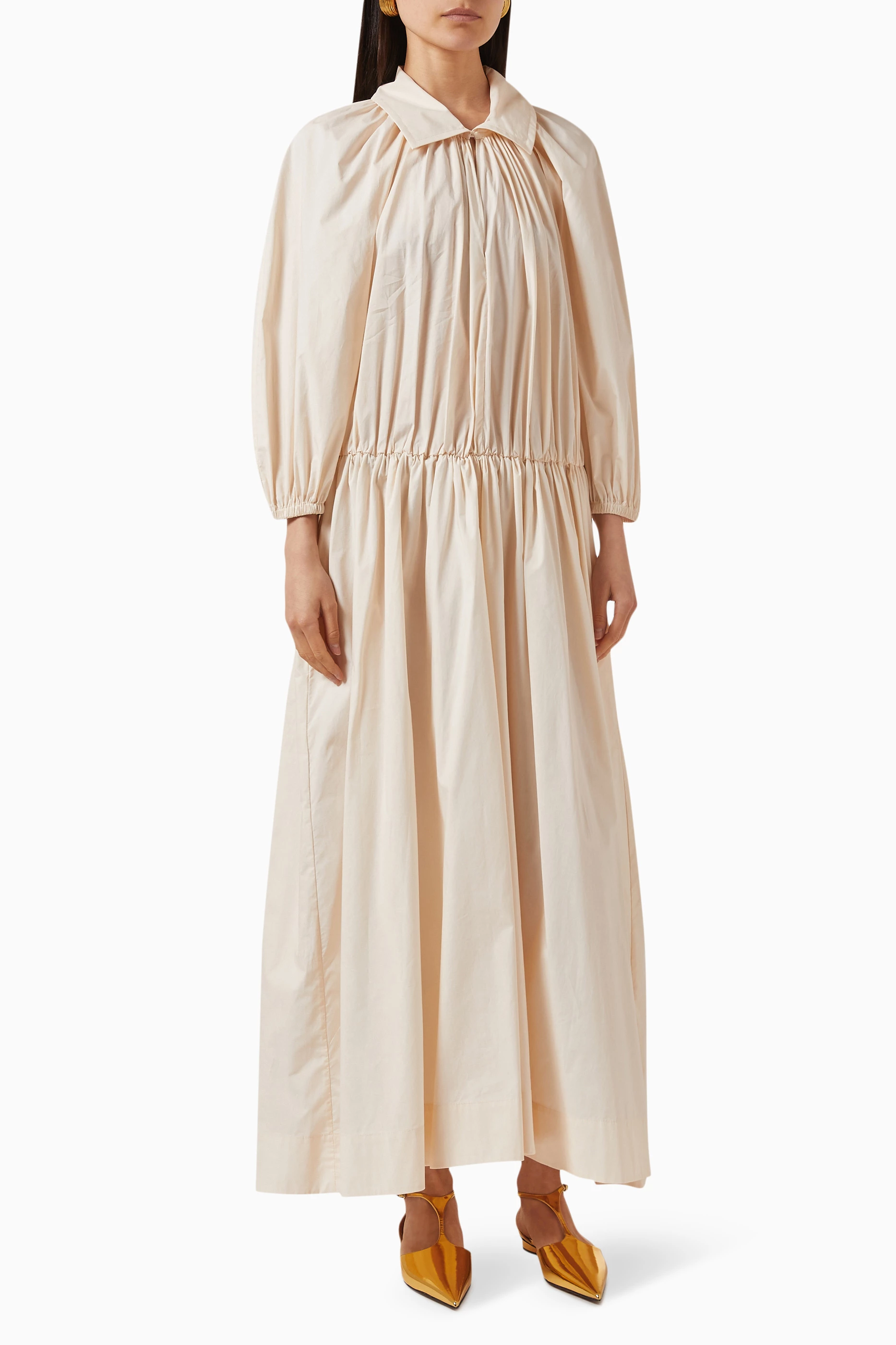 Buy Esse Studios Neutral Collected Collared Maxi Dress in Organic