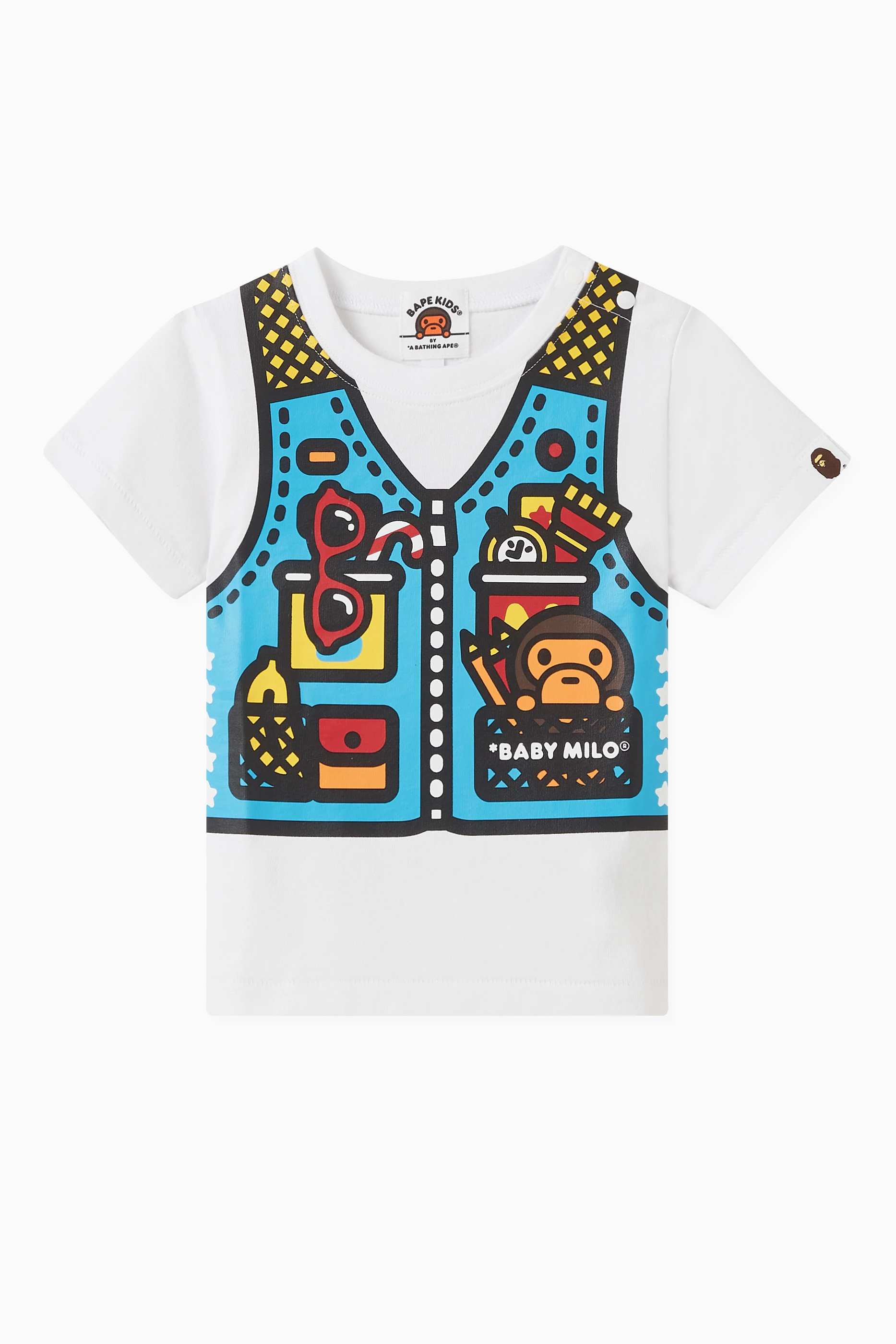 Buy A Bathing Ape White Baby Milo Fishing Vest Print T shirt in Cotton for Baby Boys in UAE Ounass