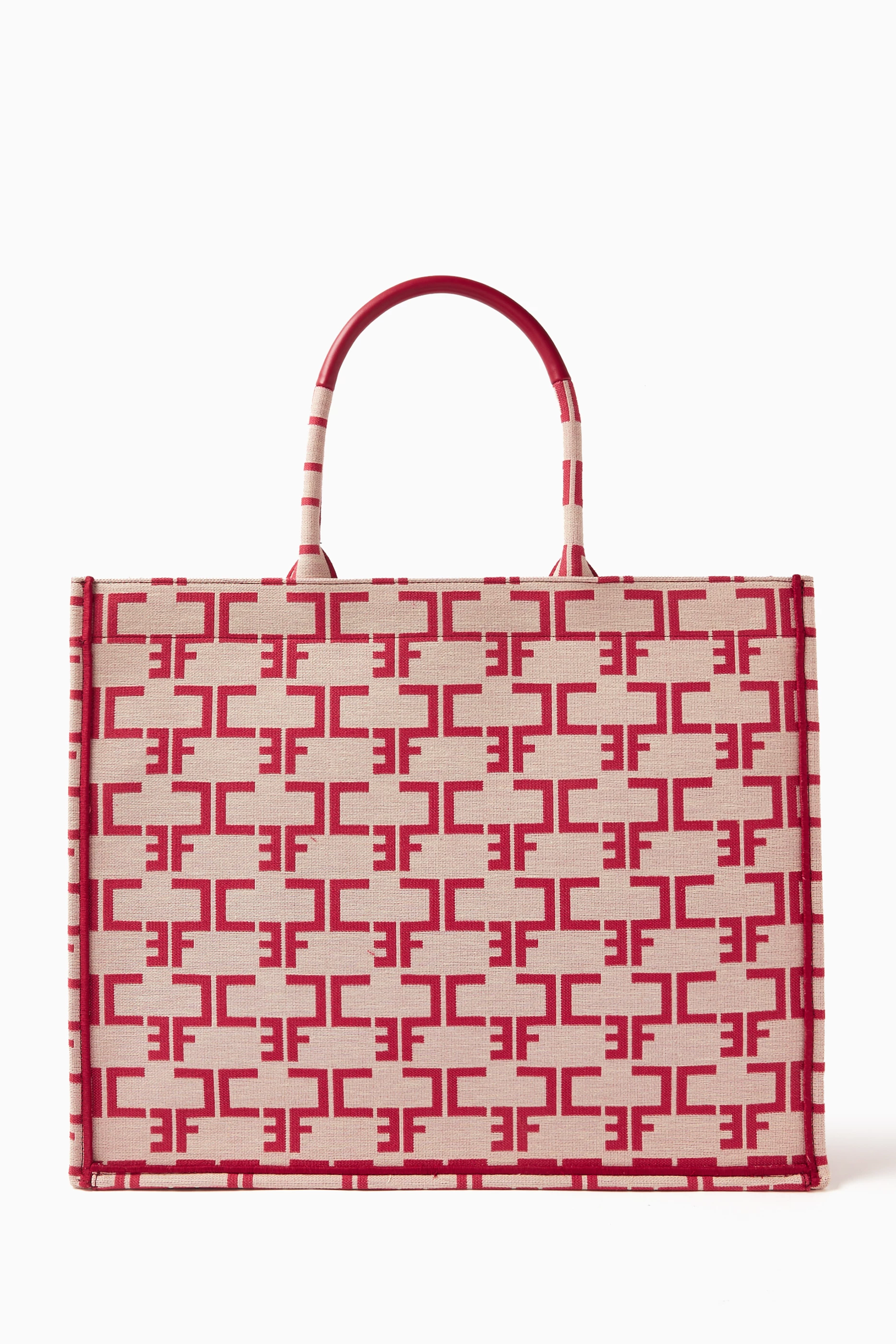 Buy Elisabetta Franchi Neutral Large Monogram Tote Bag in Jacquard