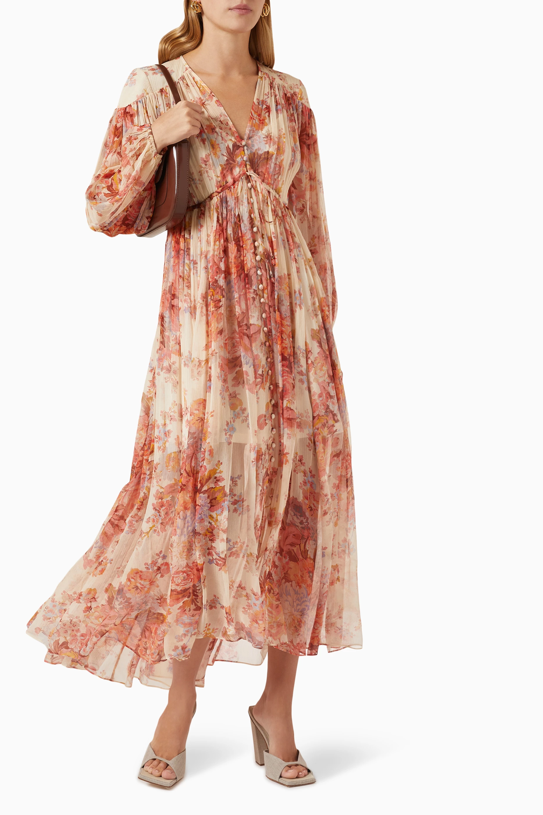 Multicolour Silk Gathered Maxi in in Yolk for Devi Women | Zimmermann Buy UAE Ounass Dress