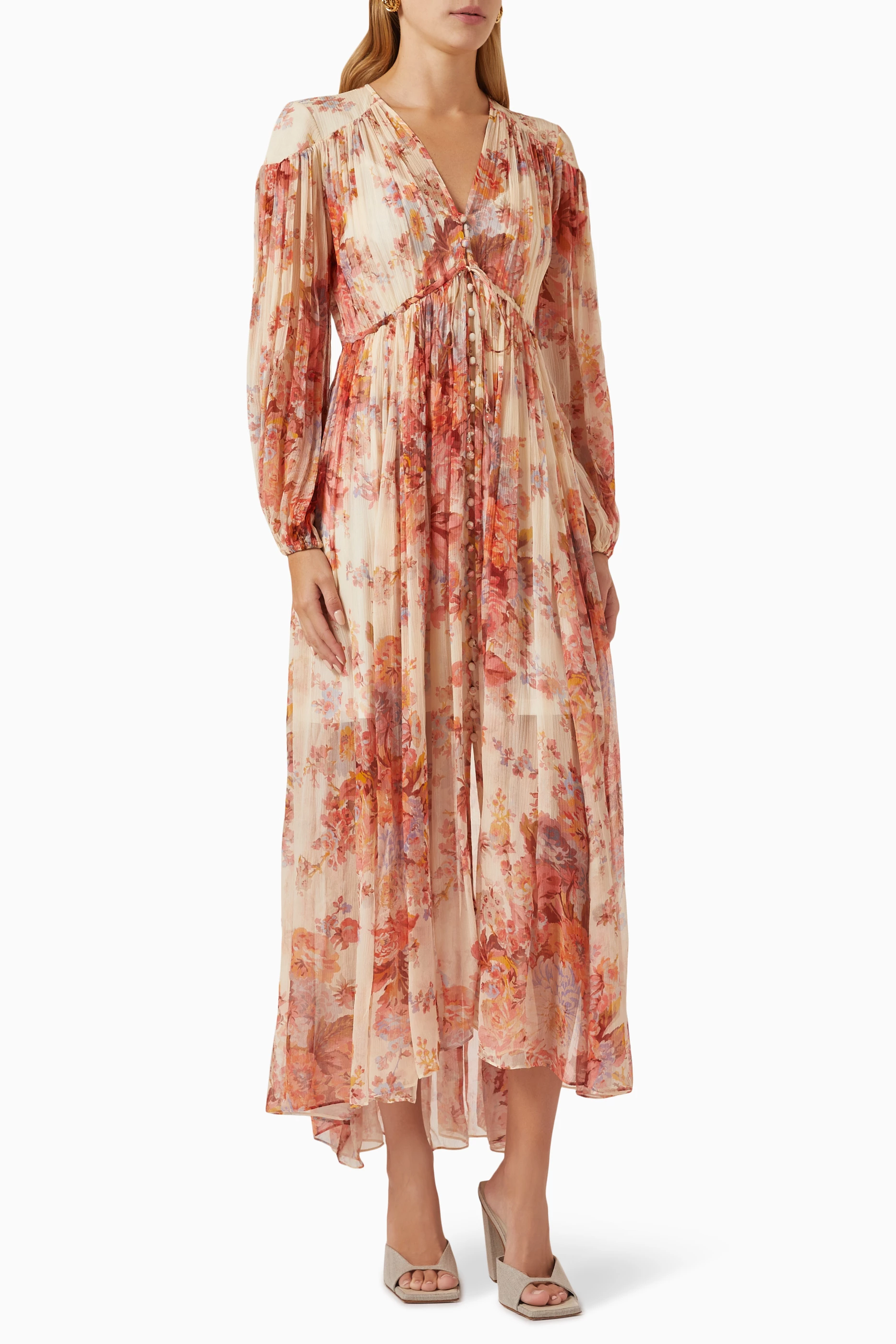 in Dress in Devi UAE Maxi Women Silk | Zimmermann Buy for Ounass Multicolour Gathered Yolk