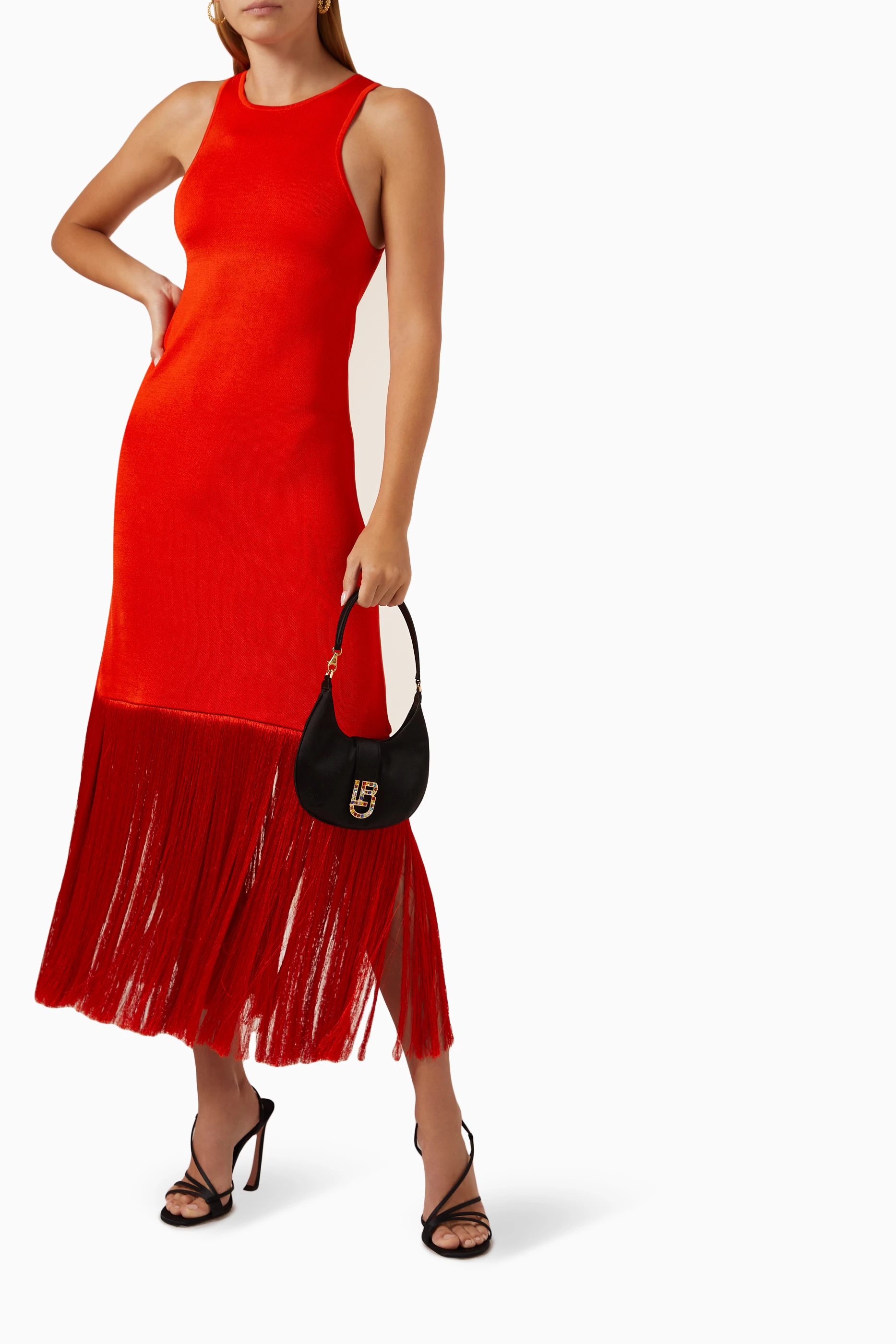 Alexis red top fringe dress