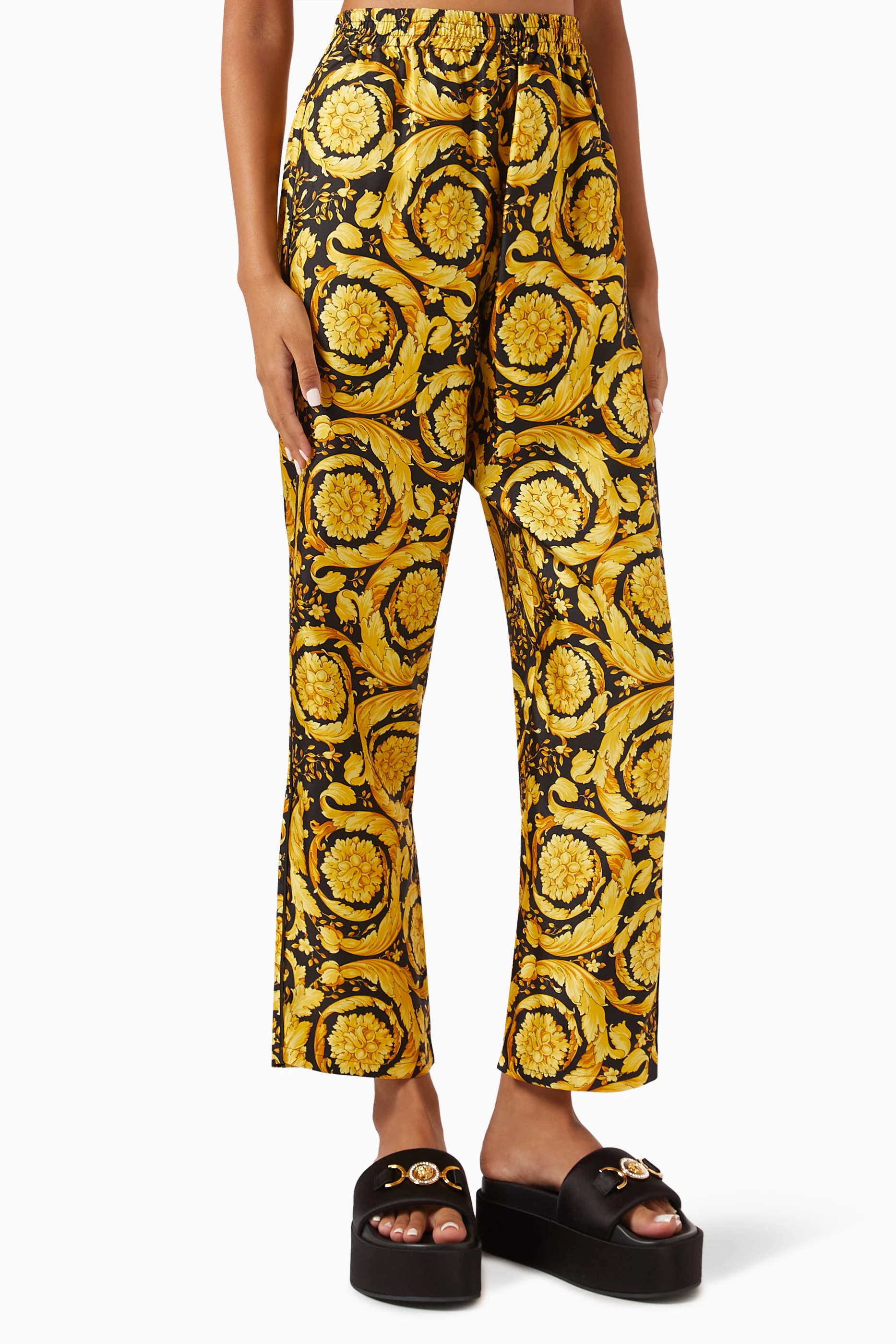Buy Versace Multicolour Barocco print Pyjama Pants in Silk twill for Women in UAE Ounass