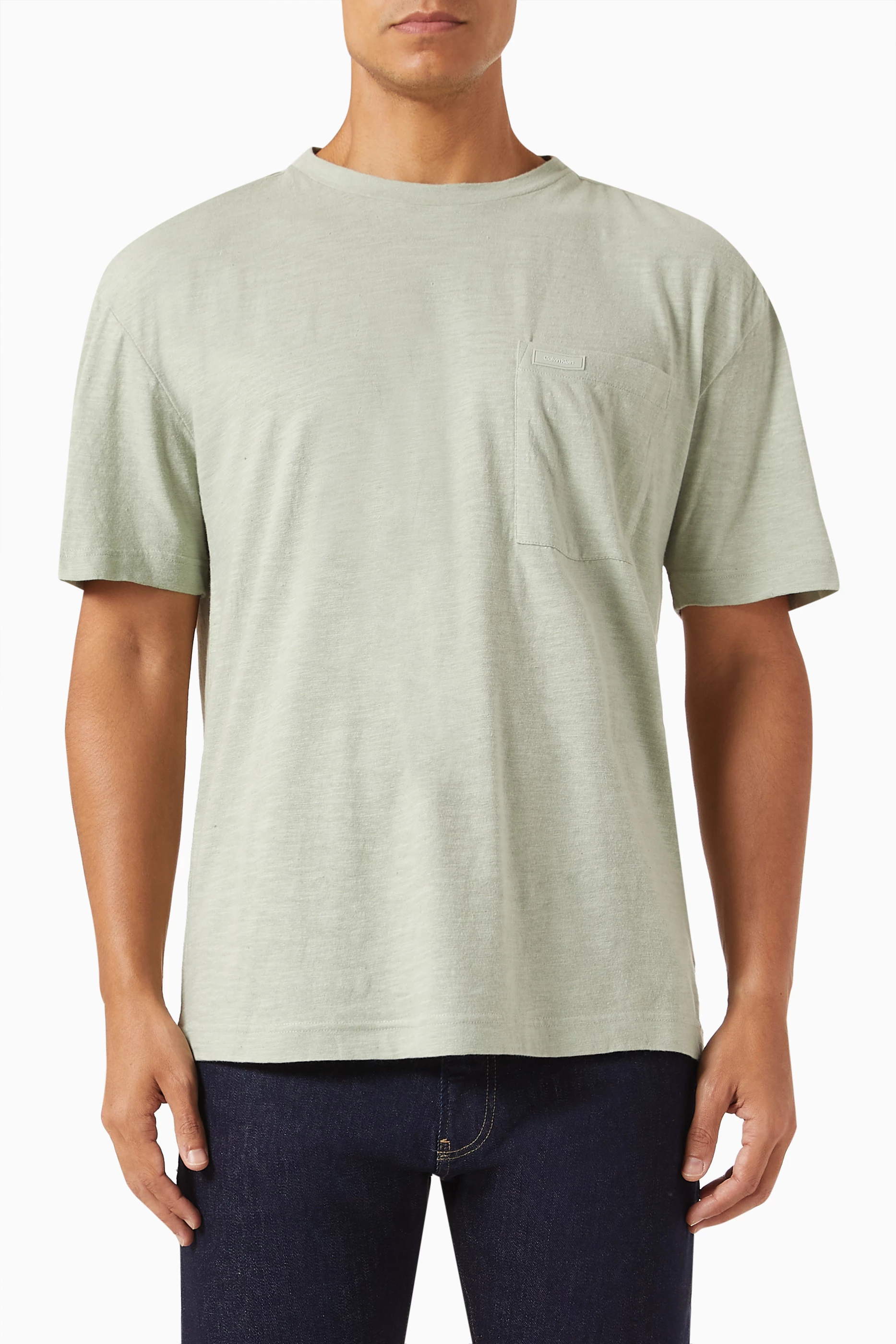 Buy Calvin Klein Green Pocket T shirt in Organic Cotton for Men in