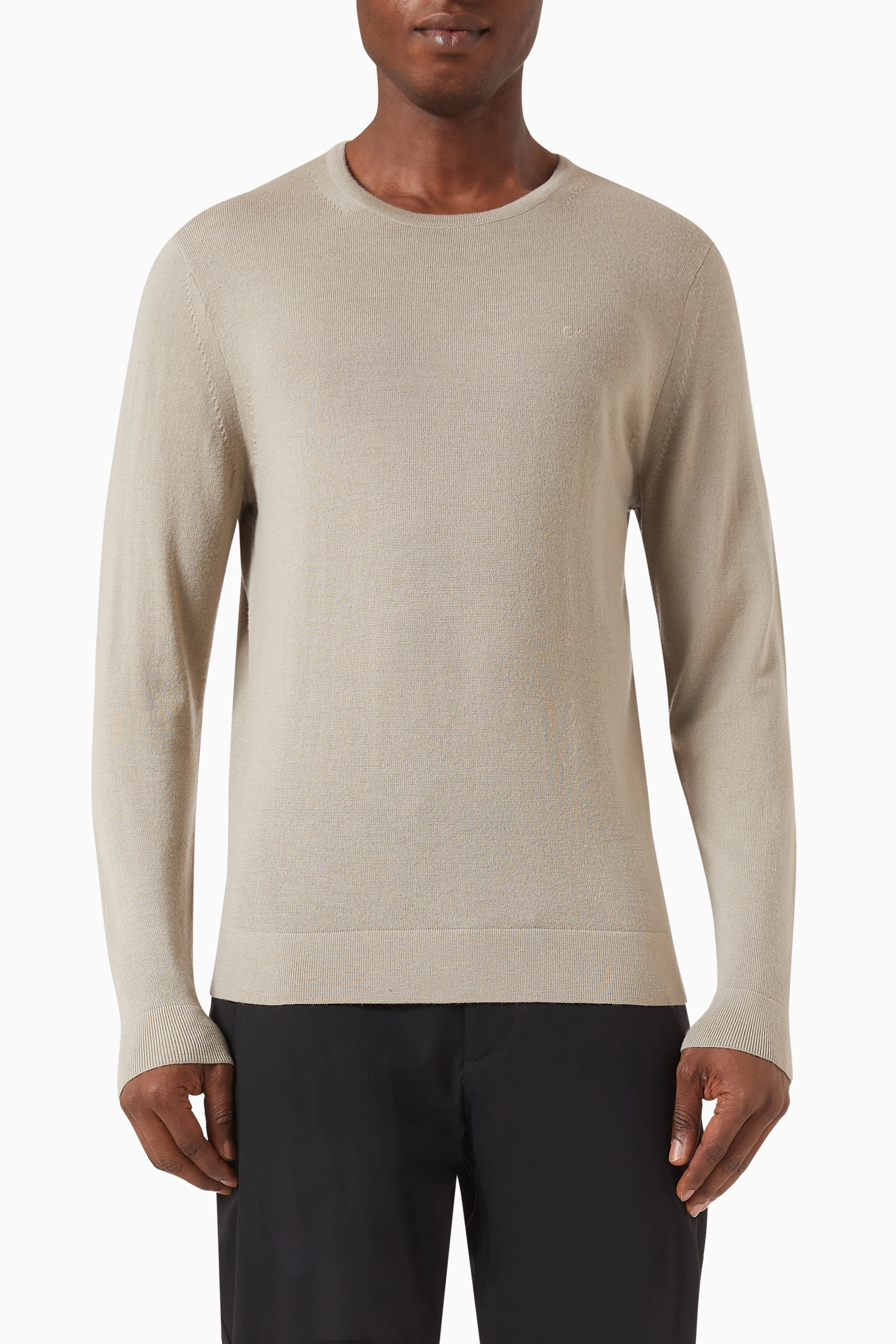 Buy Calvin Klein Neutral Merino Crewneck Sweater in Merino Wool