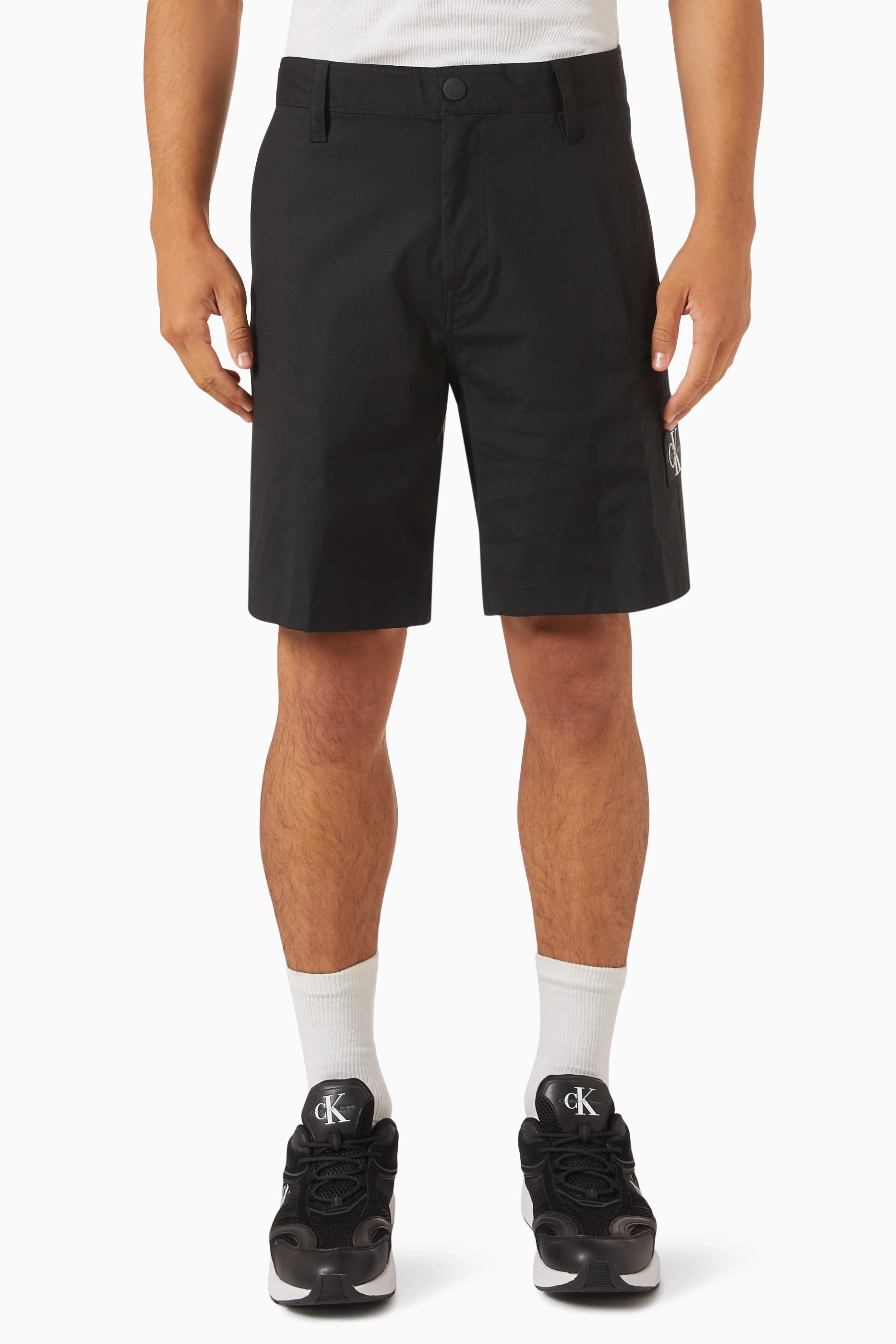 Buy Calvin Klein Jeans Black Logo Badge Chino Shorts in Ripstop