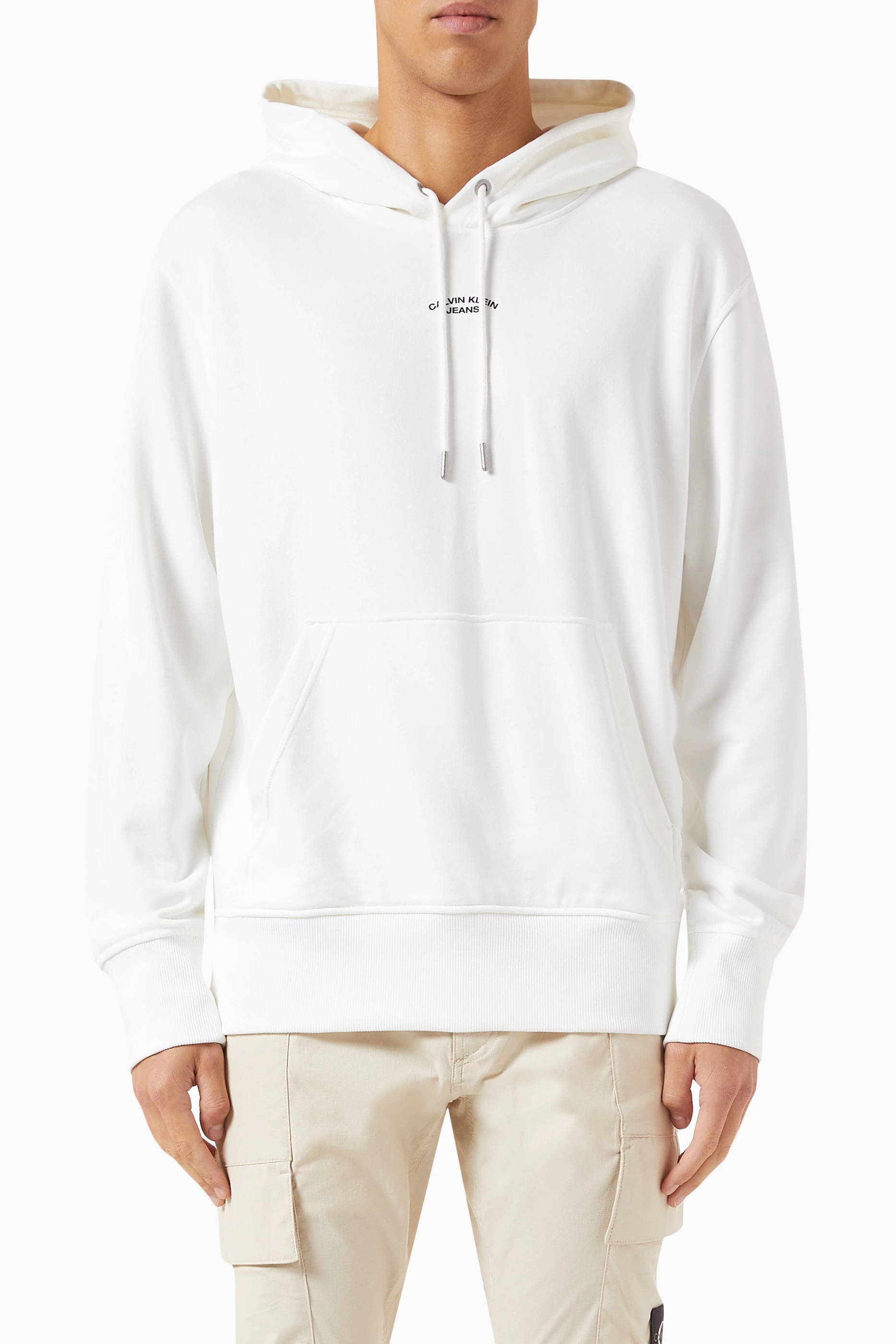 Buy Calvin Klein Jeans White Canvas Logo patch Hoodie in Cotton for Men in UAE Ounass