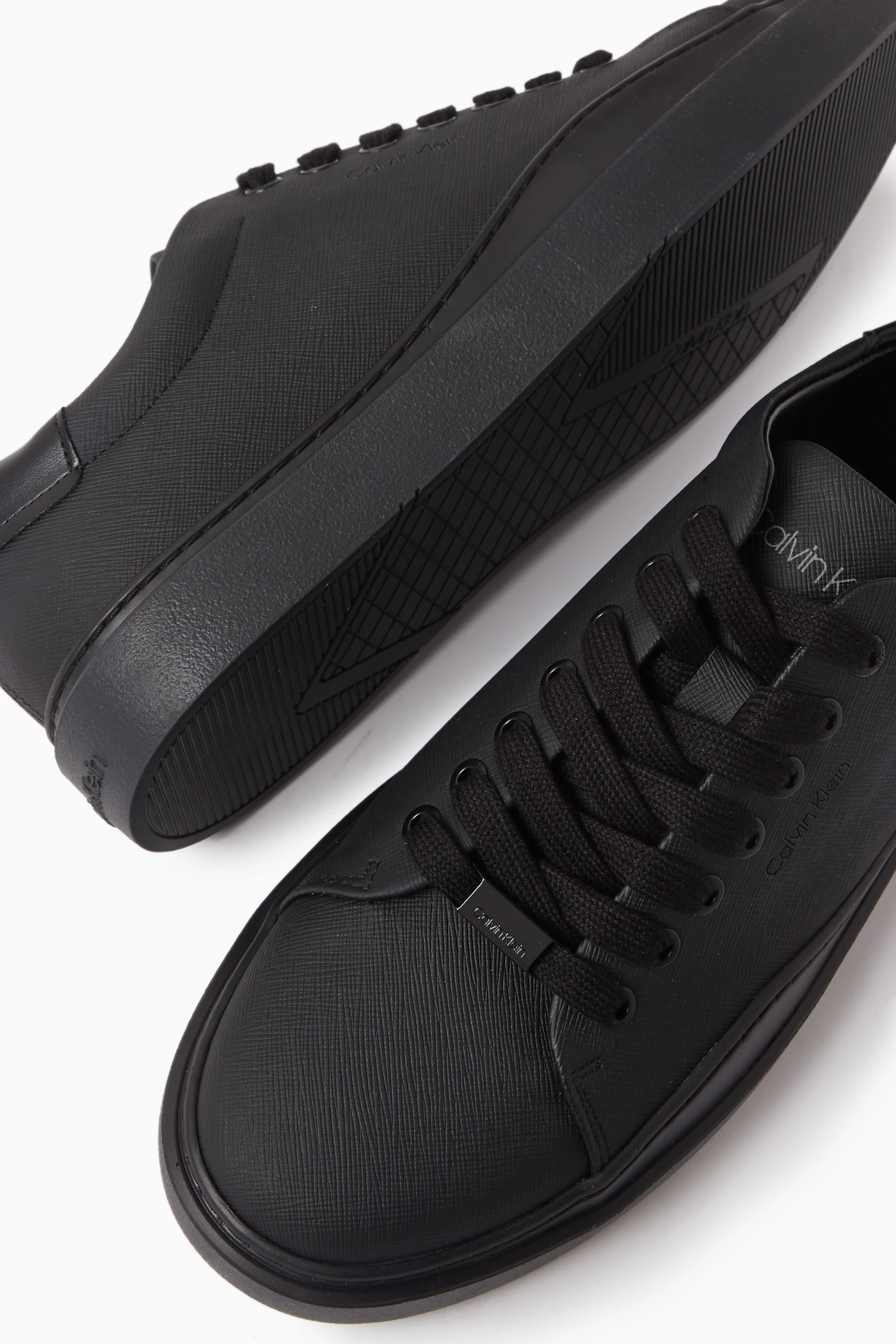 Calvin klein black leather sneakers clearance