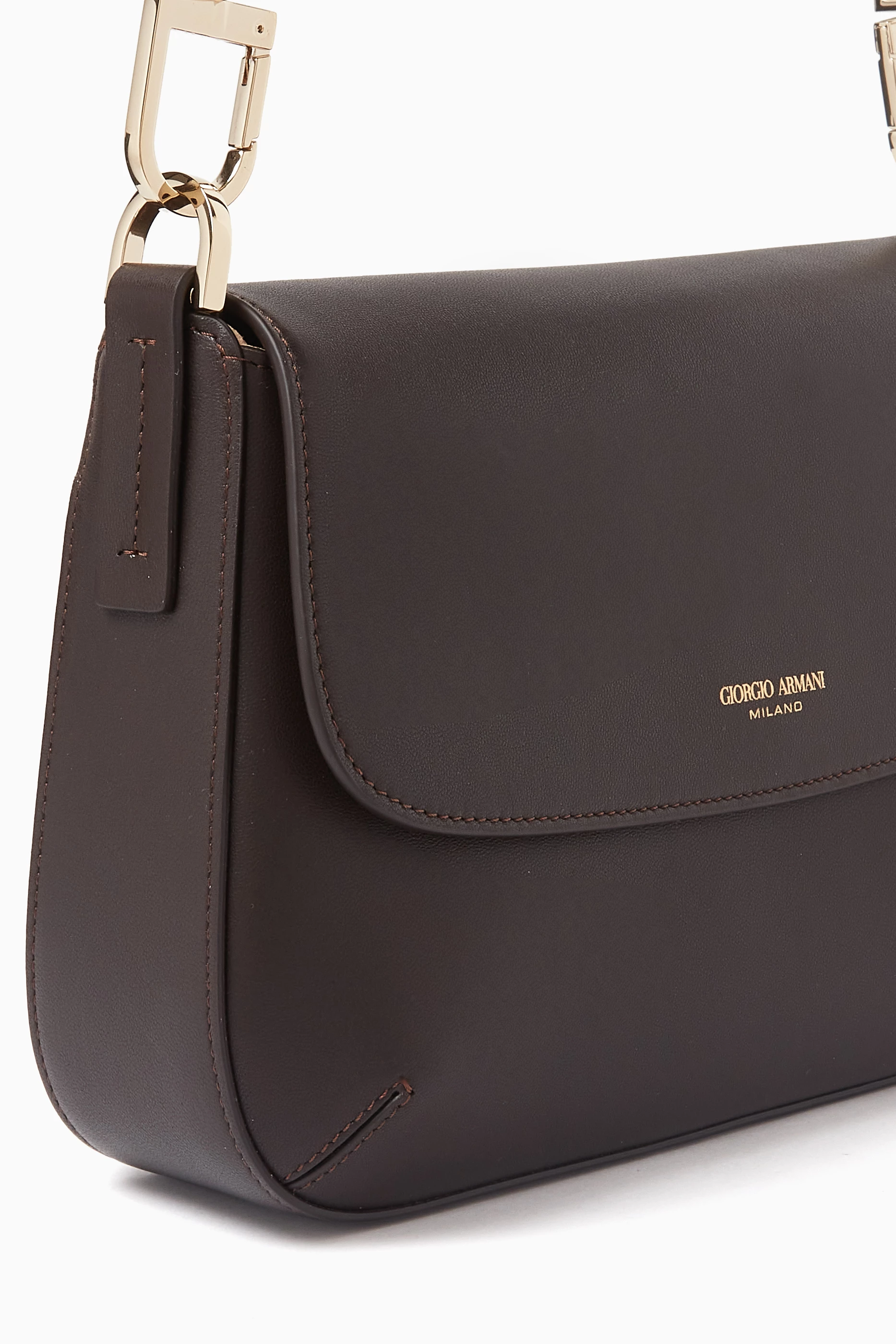 Buy Giorgio Armani Brown Small La Prima Shoulder Bag in Pebbled
