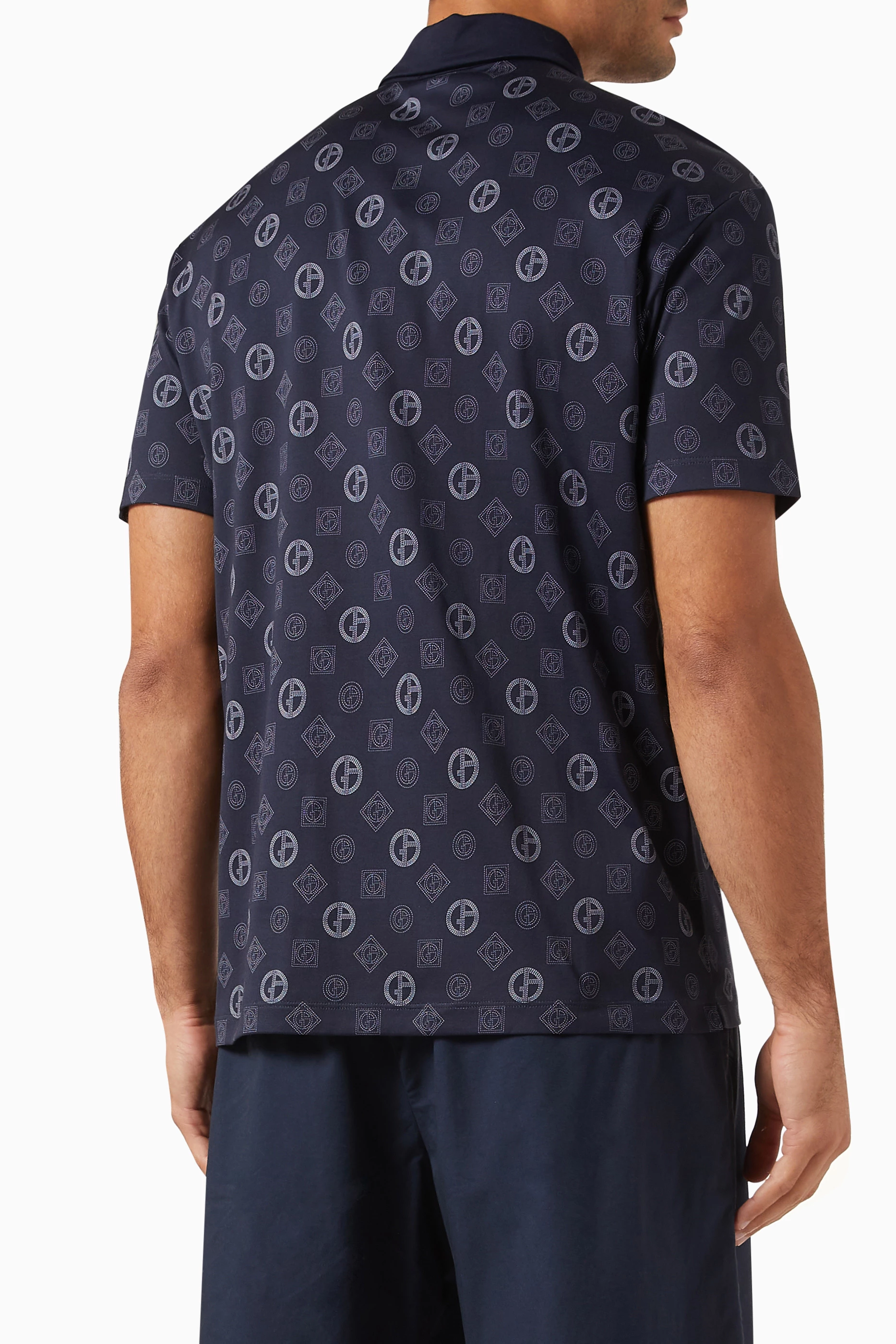 Buy Giorgio Armani Blue Logo Print Polo Shirt in Cotton for Men in