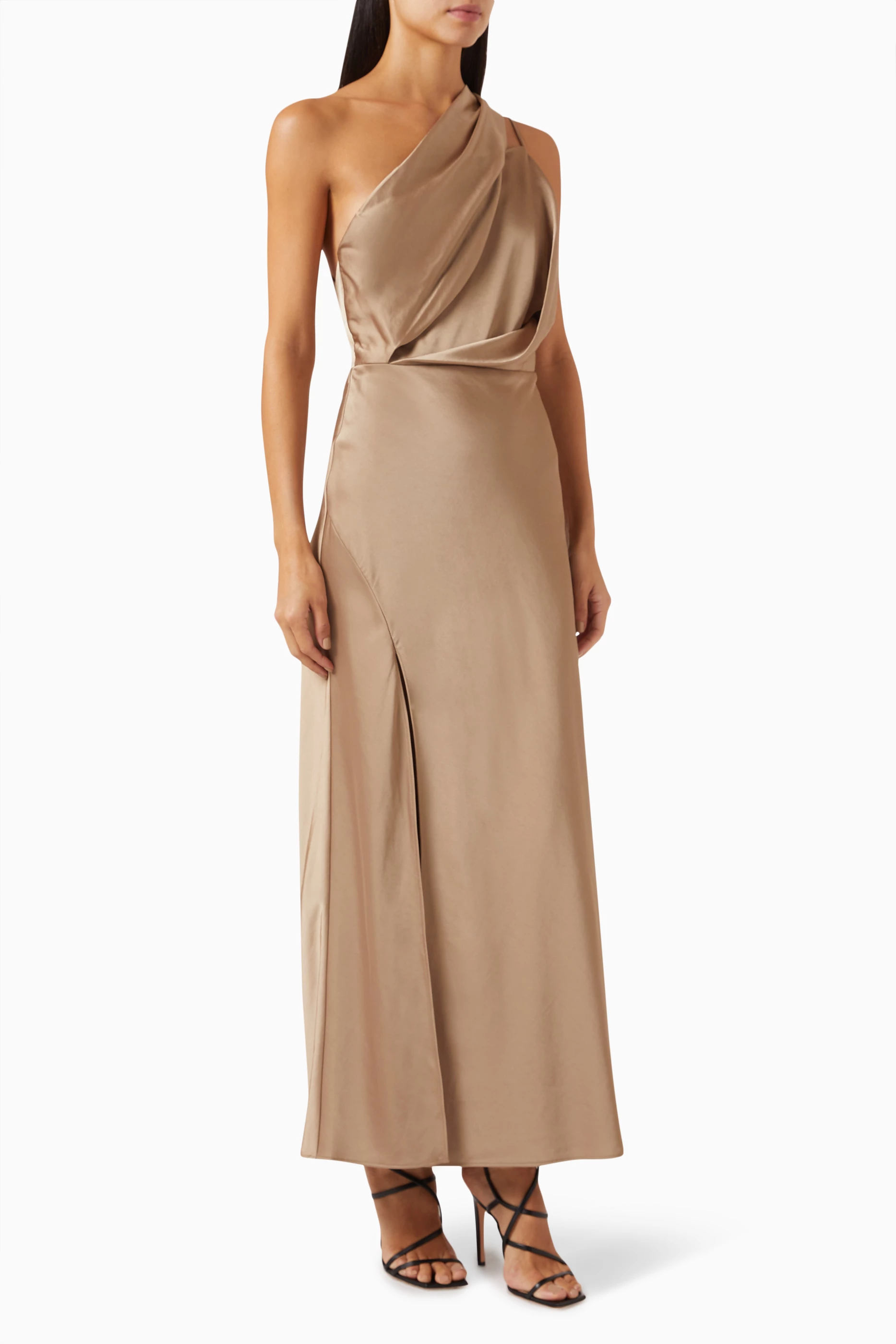 Buy Significant Other Brown Alessia One shoulder Maxi Dress in
