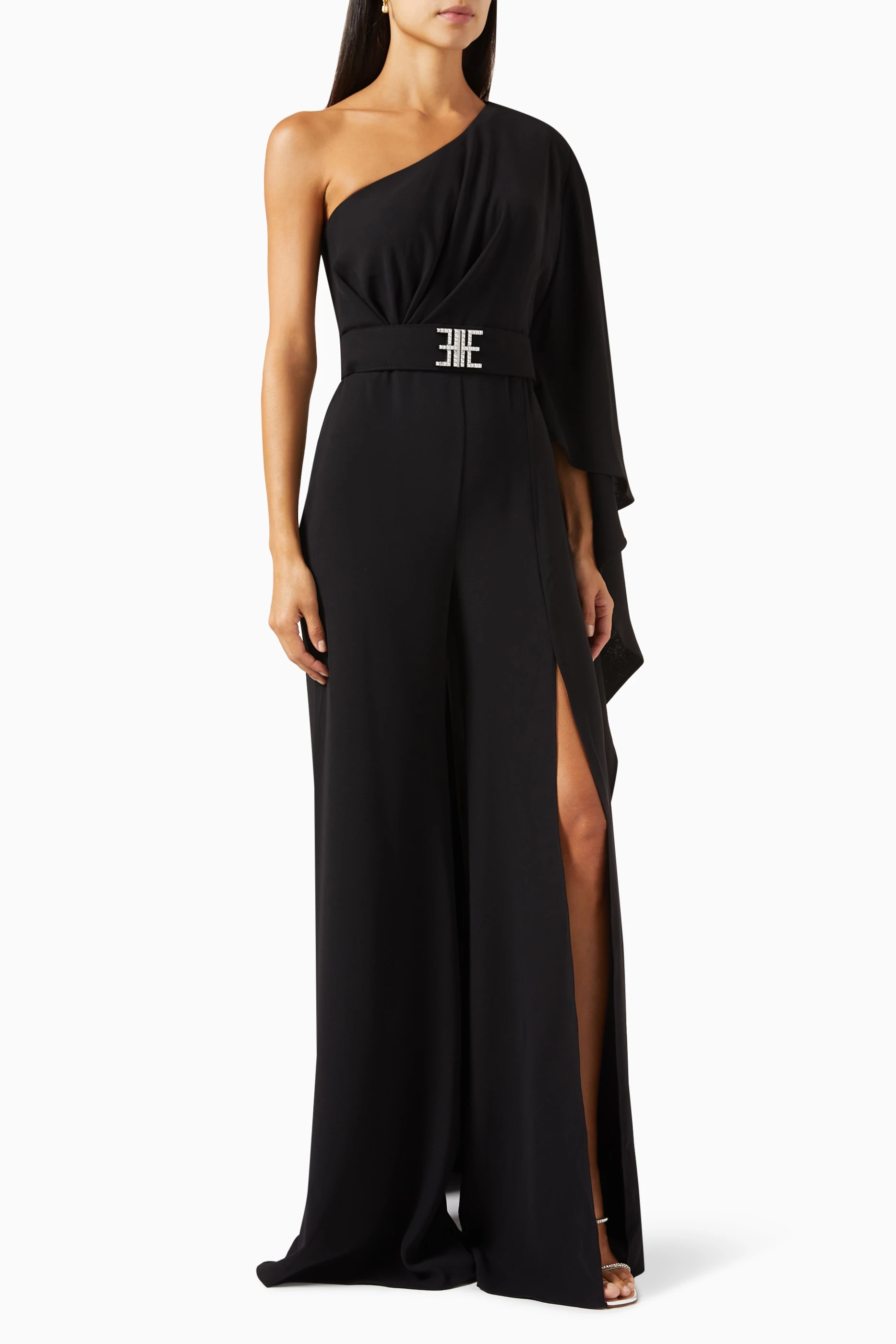 Buy Tarik Ediz Black Alya Tulum One shoulder Dress in Crepe for Women in UAE Ounass
