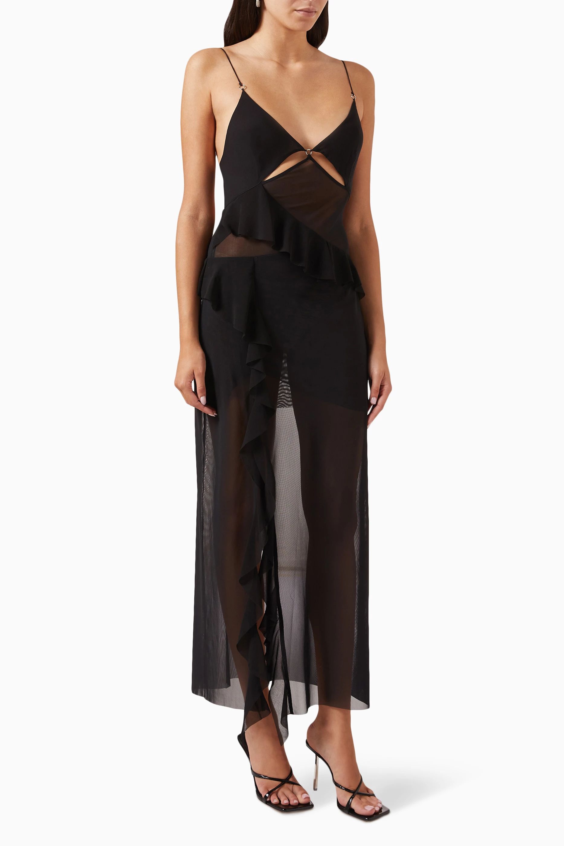 Buy Bec Bridge Black Aurelie Strap Frill Maxi Dress for Women in