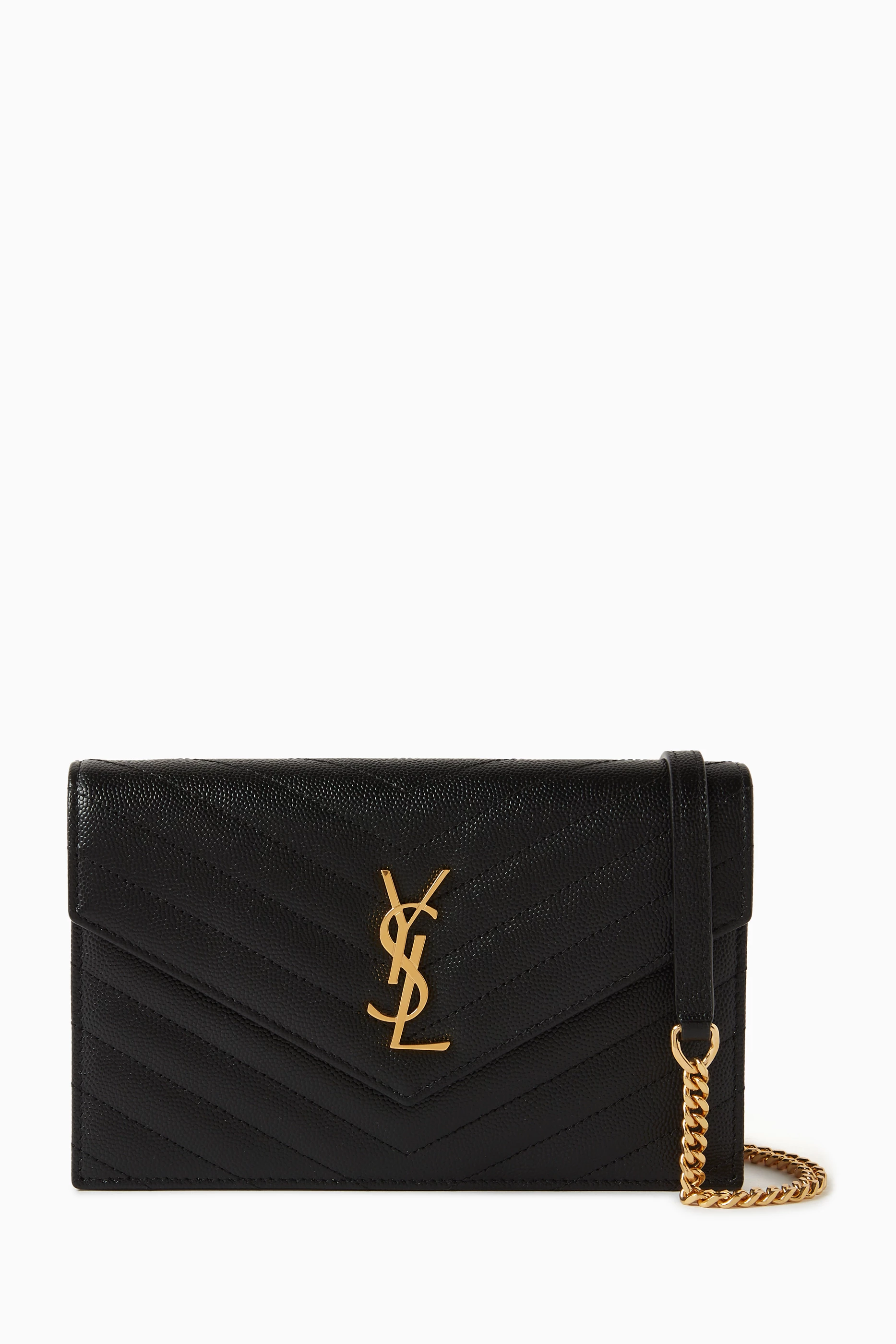 Saint laurent black monogramme online envelope chain wallet bag