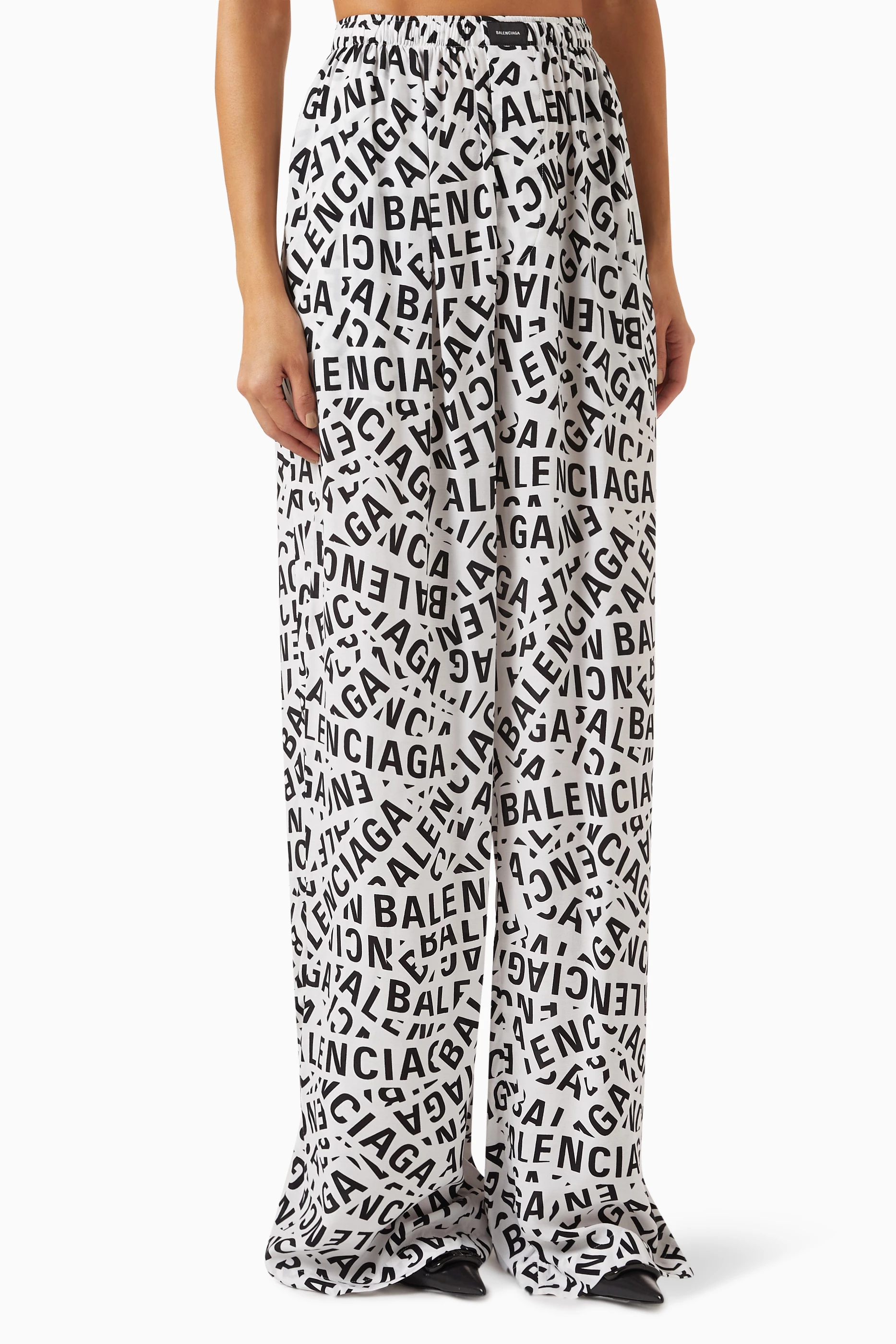 Buy Balenciaga White Logo Strips Pyjama Pants in Viscose poplin
