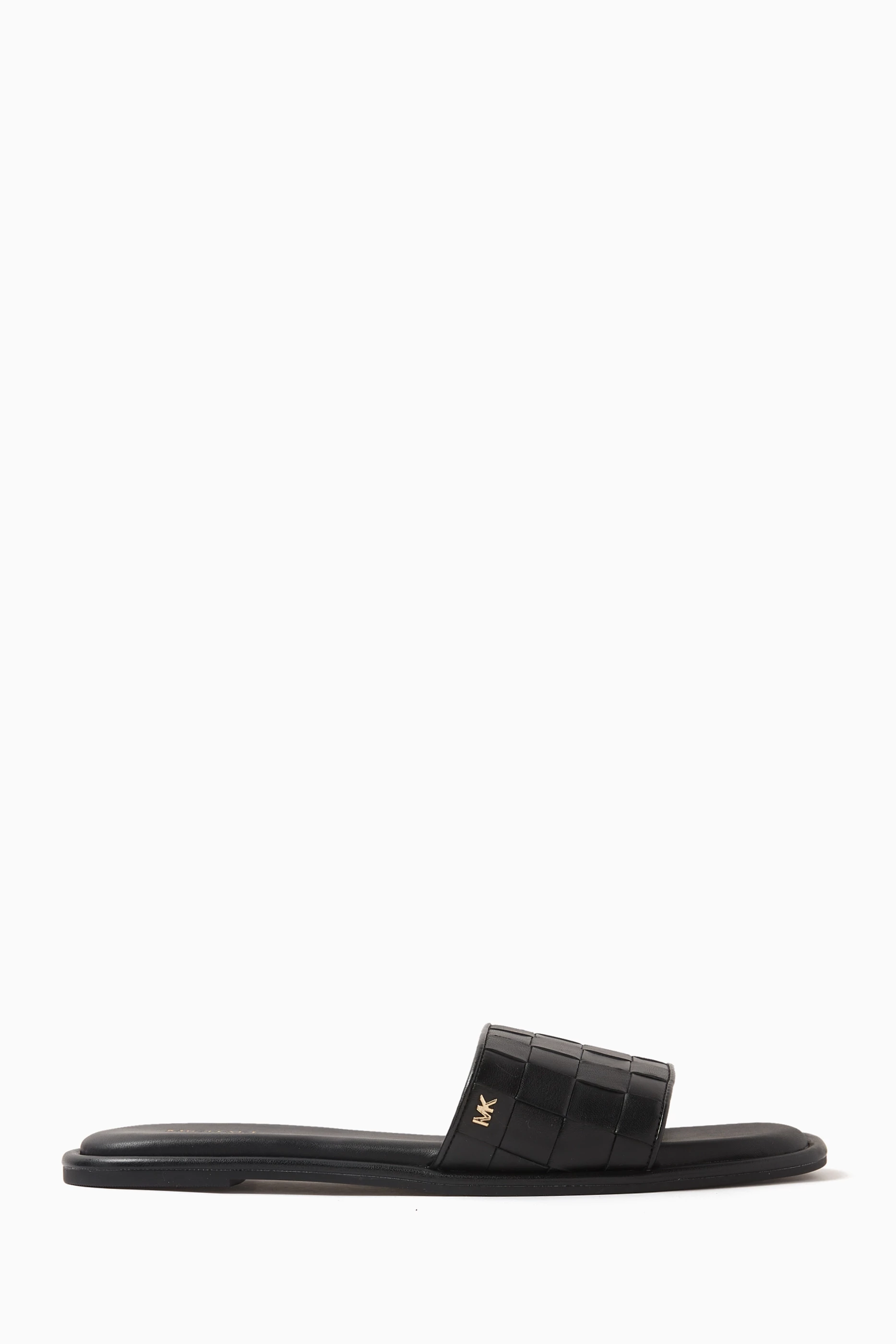 Buy Michael Kors Black Hayworth Woven Slides in Leather for Women