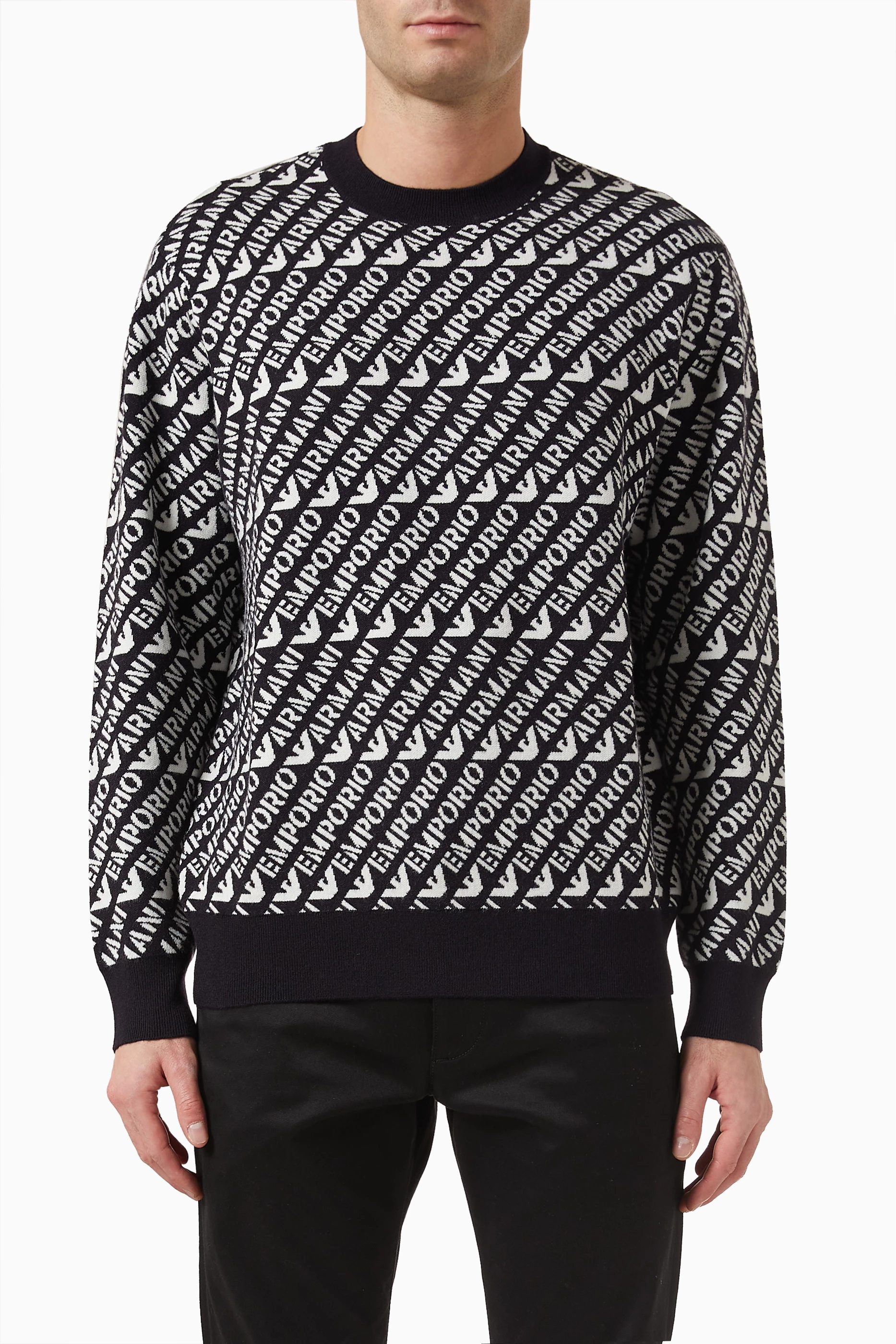 Buy Emporio Armani Blue Logo Sweater in Jacquard Knit for Men in UAE Ounass
