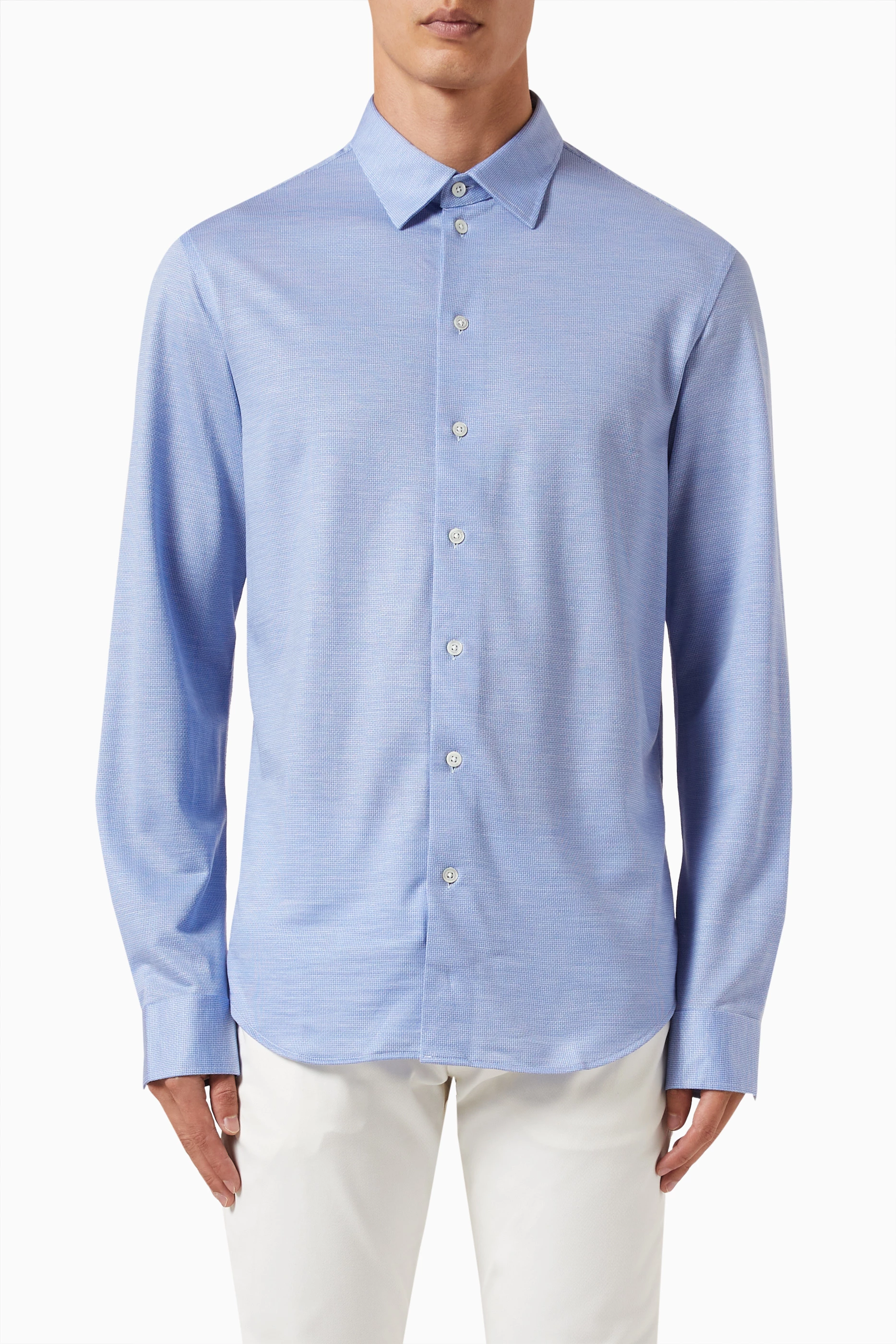 Buy Emporio Armani Blue Buttoned Shirt in Cotton for Men in UAE Ounass
