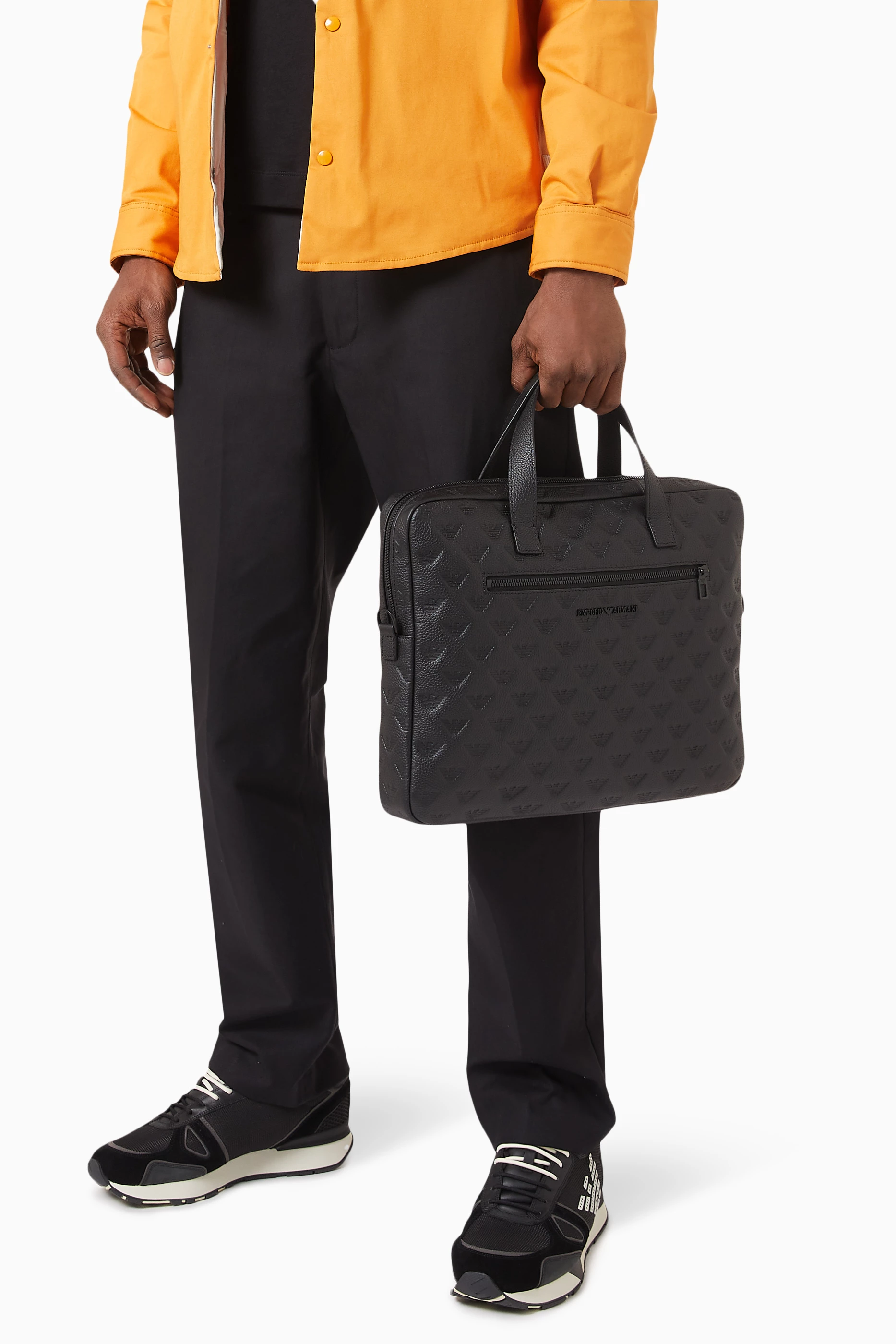 Buy Emporio Armani Black Eagle Logo Laptop Bag in Leather for Men