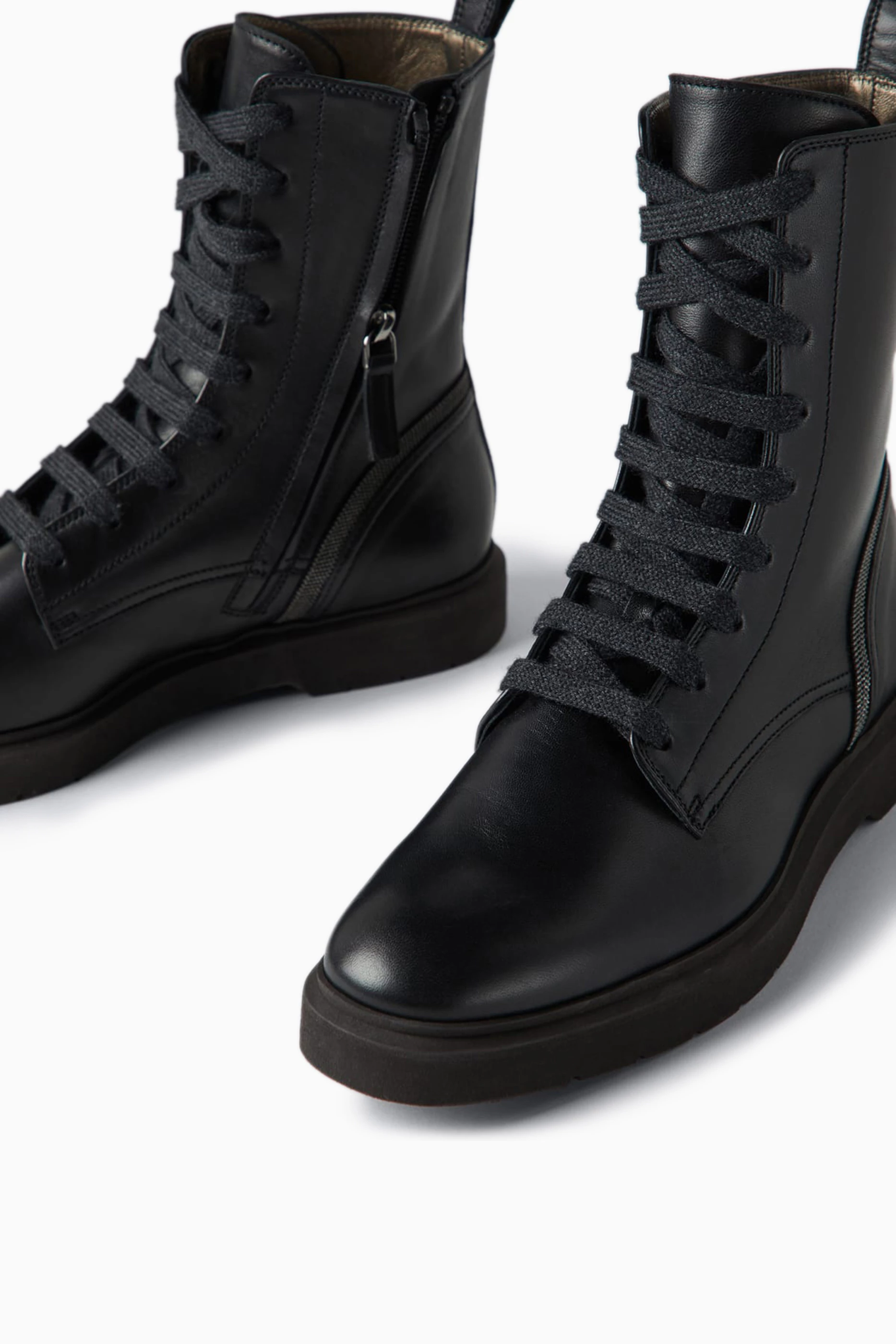 Mens black leather zip top up boots