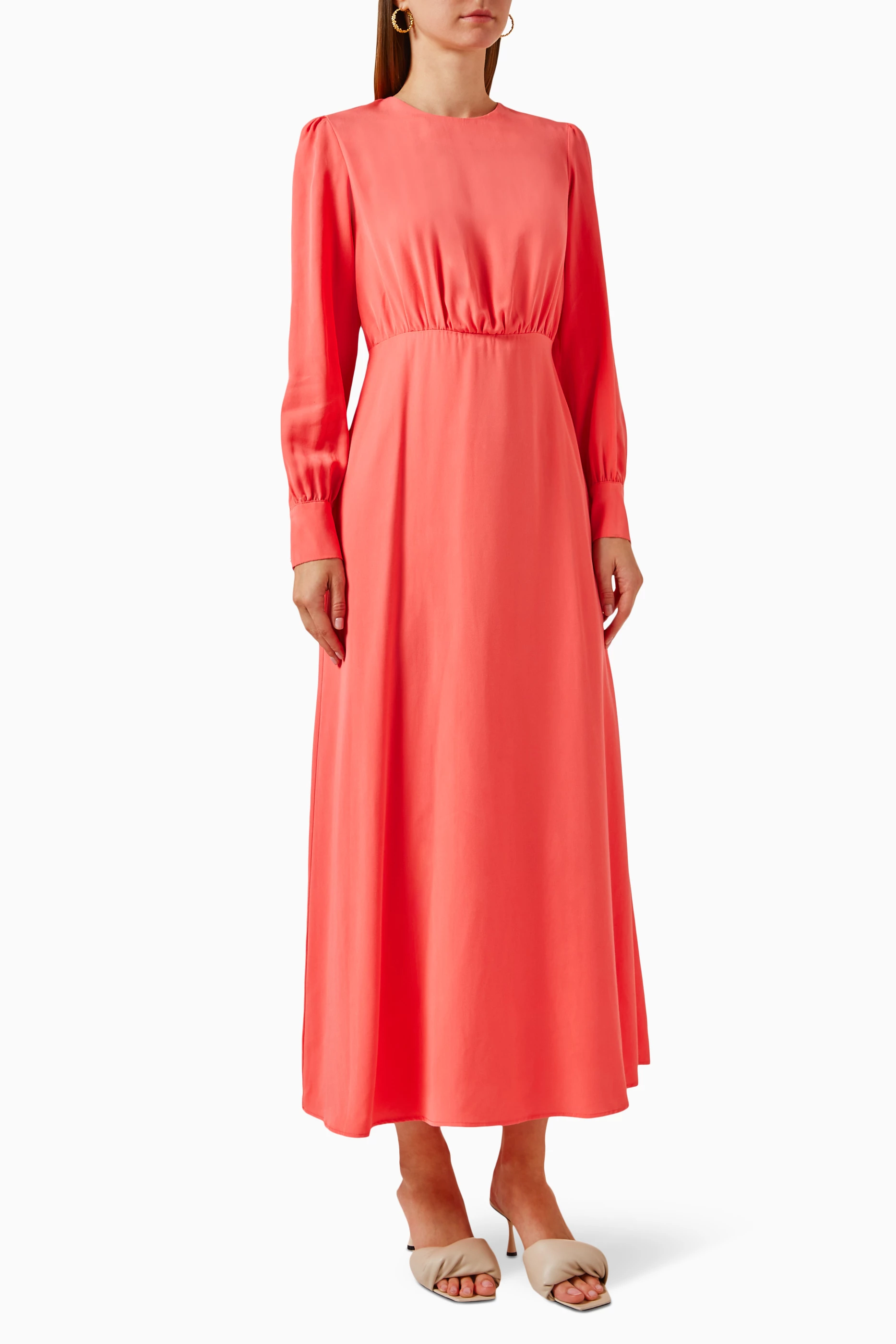 Buy Mimya Orange Puff sleeve Maxi Dress for Women in UAE Ounass