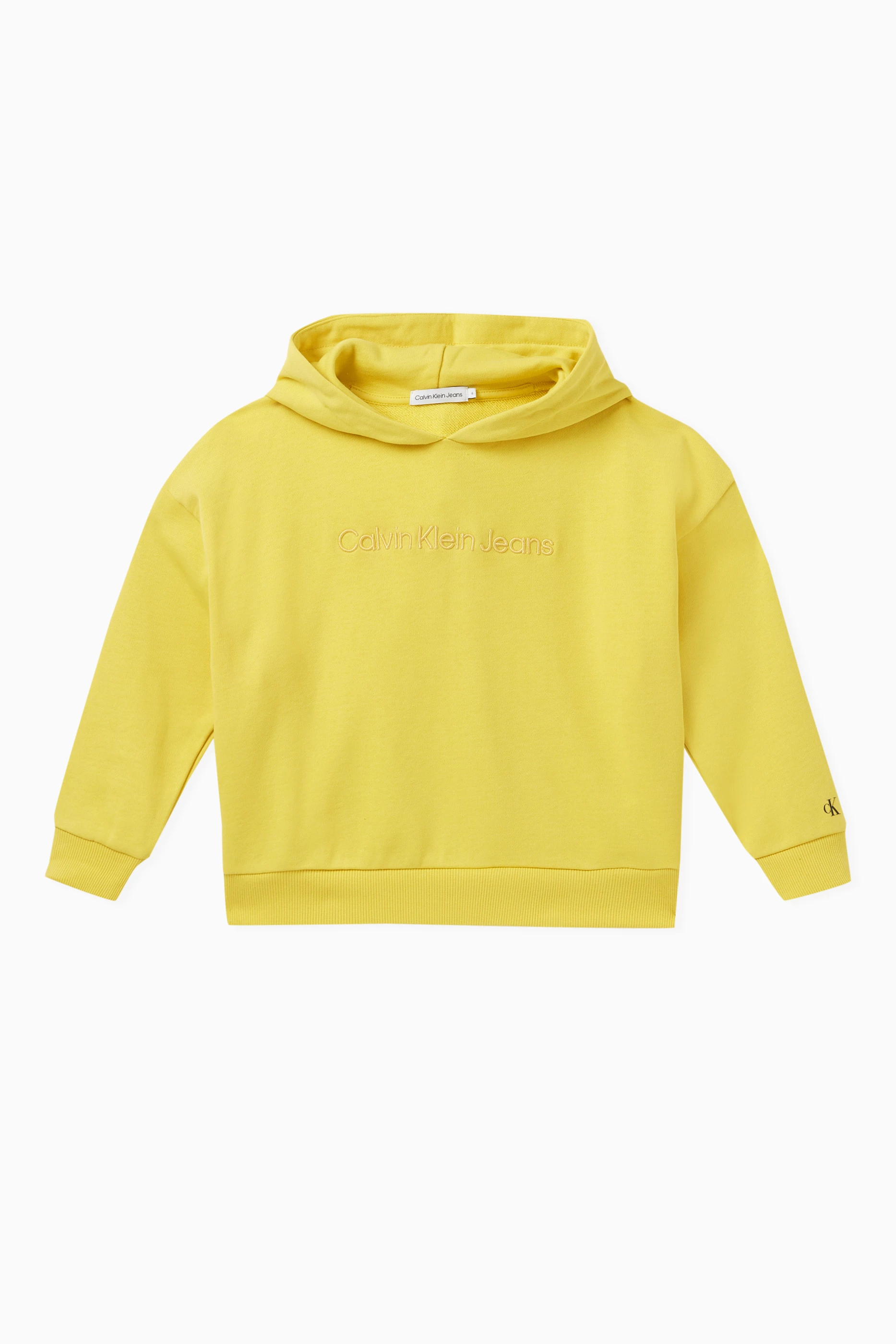 Buy Calvin Klein Yellow Embroidered Logo Hoodie in Cotton for Boys in UAE Ounass