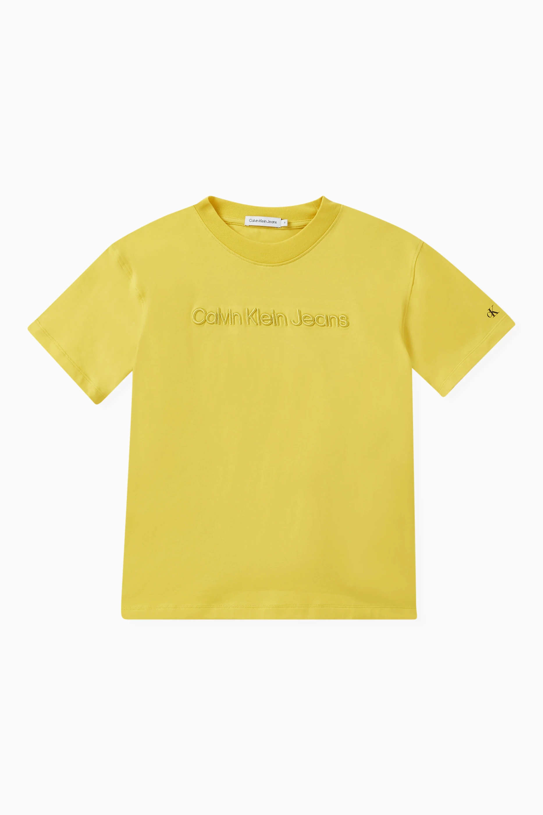 Buy Calvin Klein Yellow Logo embroidered T shirt in Cotton for