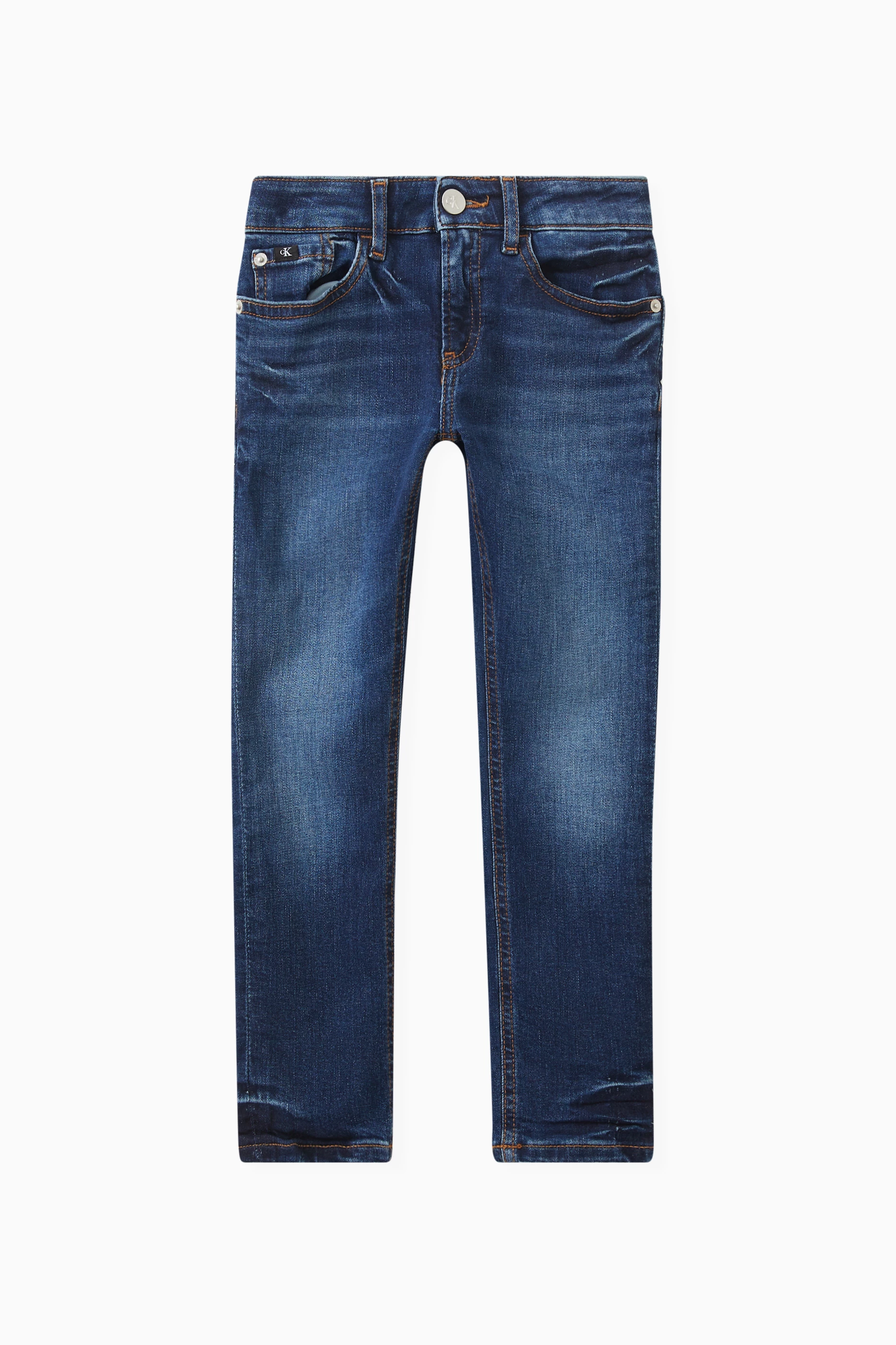 Buy Calvin Klein Blue Logo badge Skinny Denim Jeans in Cotton for