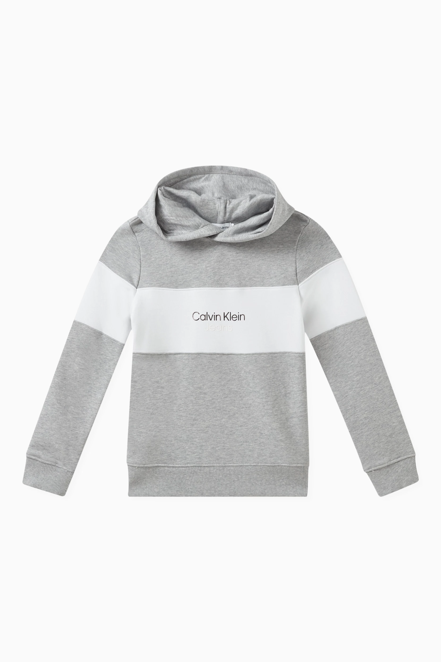 Buy Calvin Klein Grey Colour Block Logo print Hoodie in Cotton for Boys in UAE Ounass