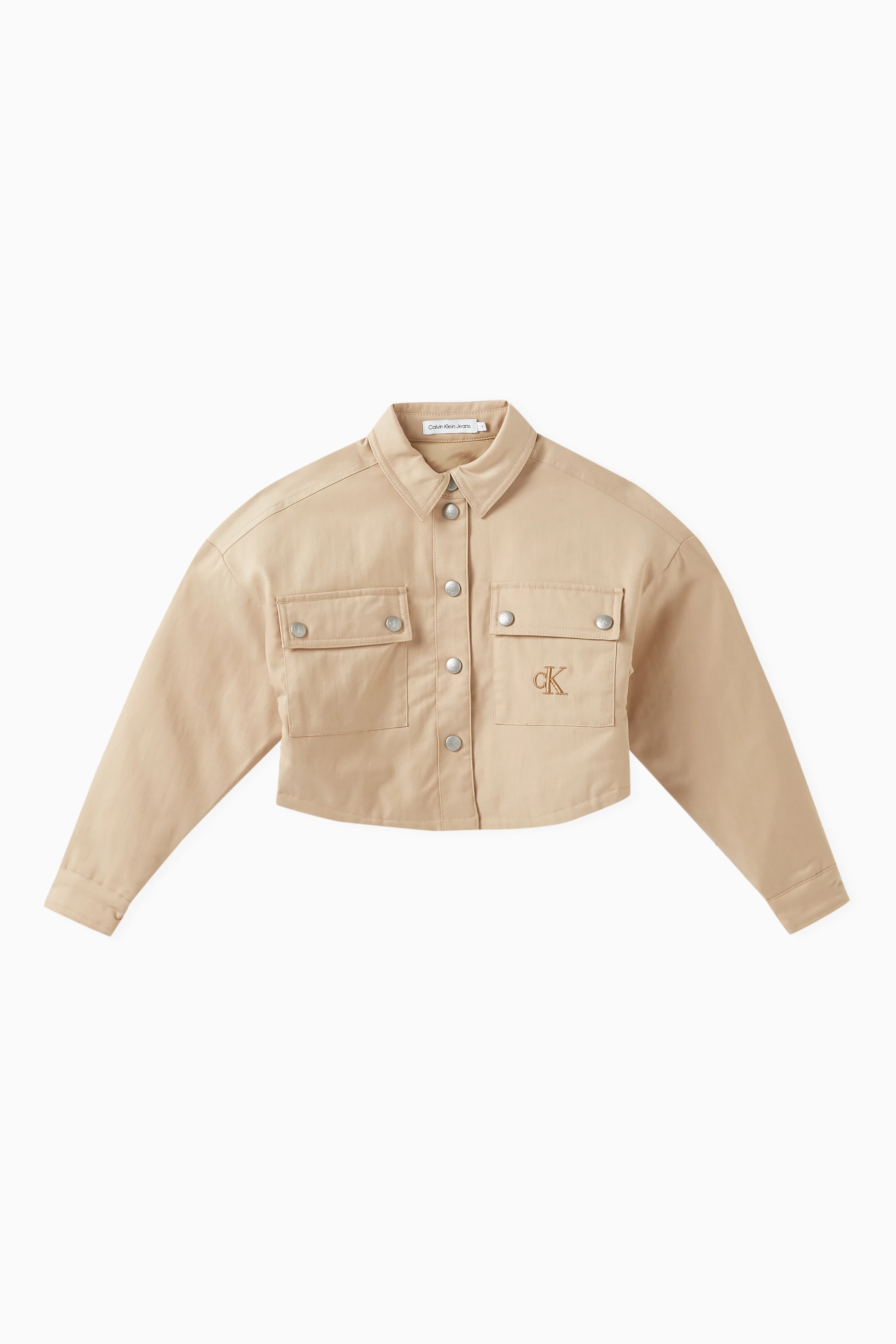 Buy Calvin Klein Neutral Logo embroidered Cropped Jacket in Lyocell for Girls in UAE Ounass
