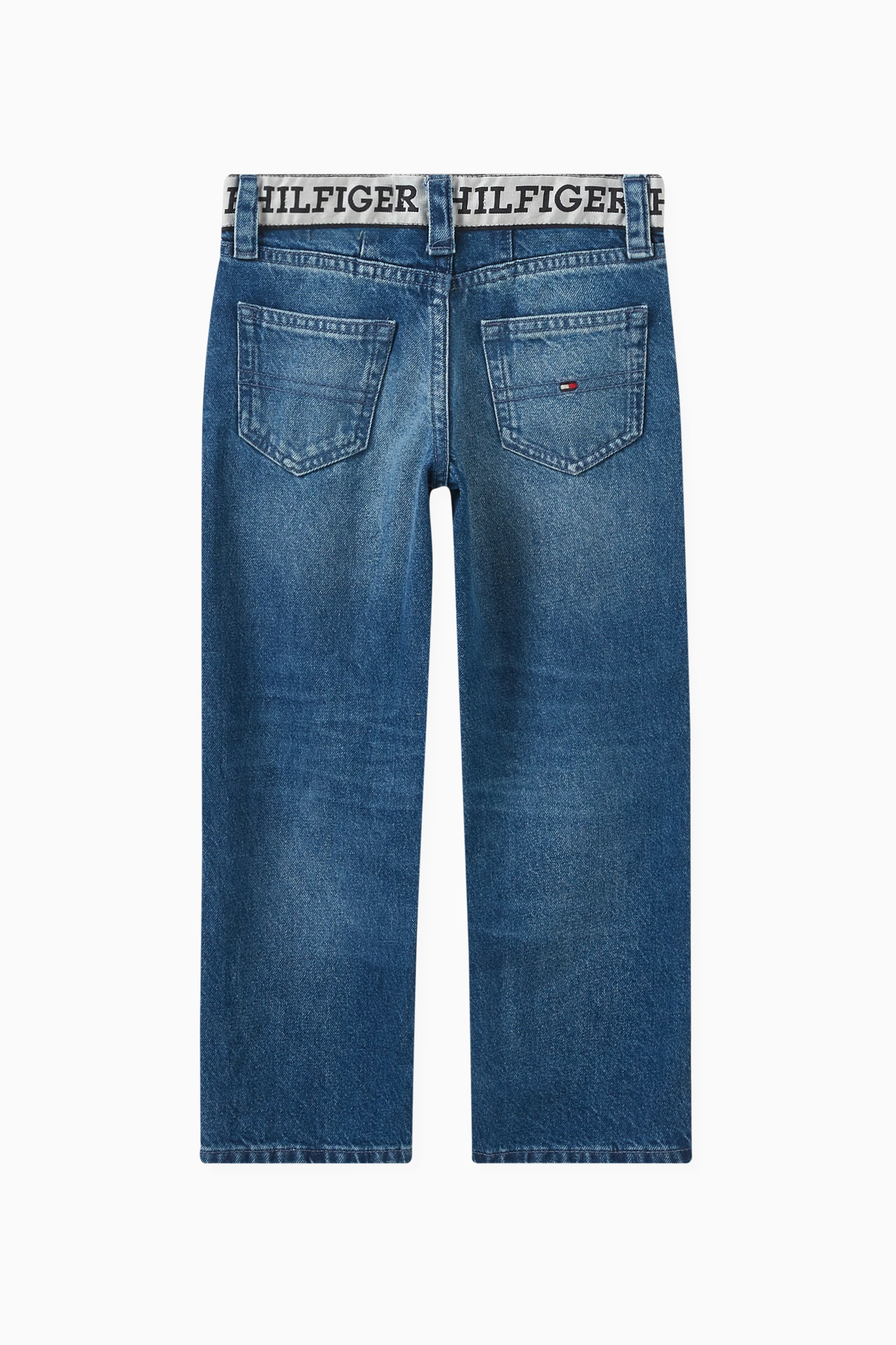 Buy Tommy Hilfiger Blue Logo detail Denim Jeans in Cotton for