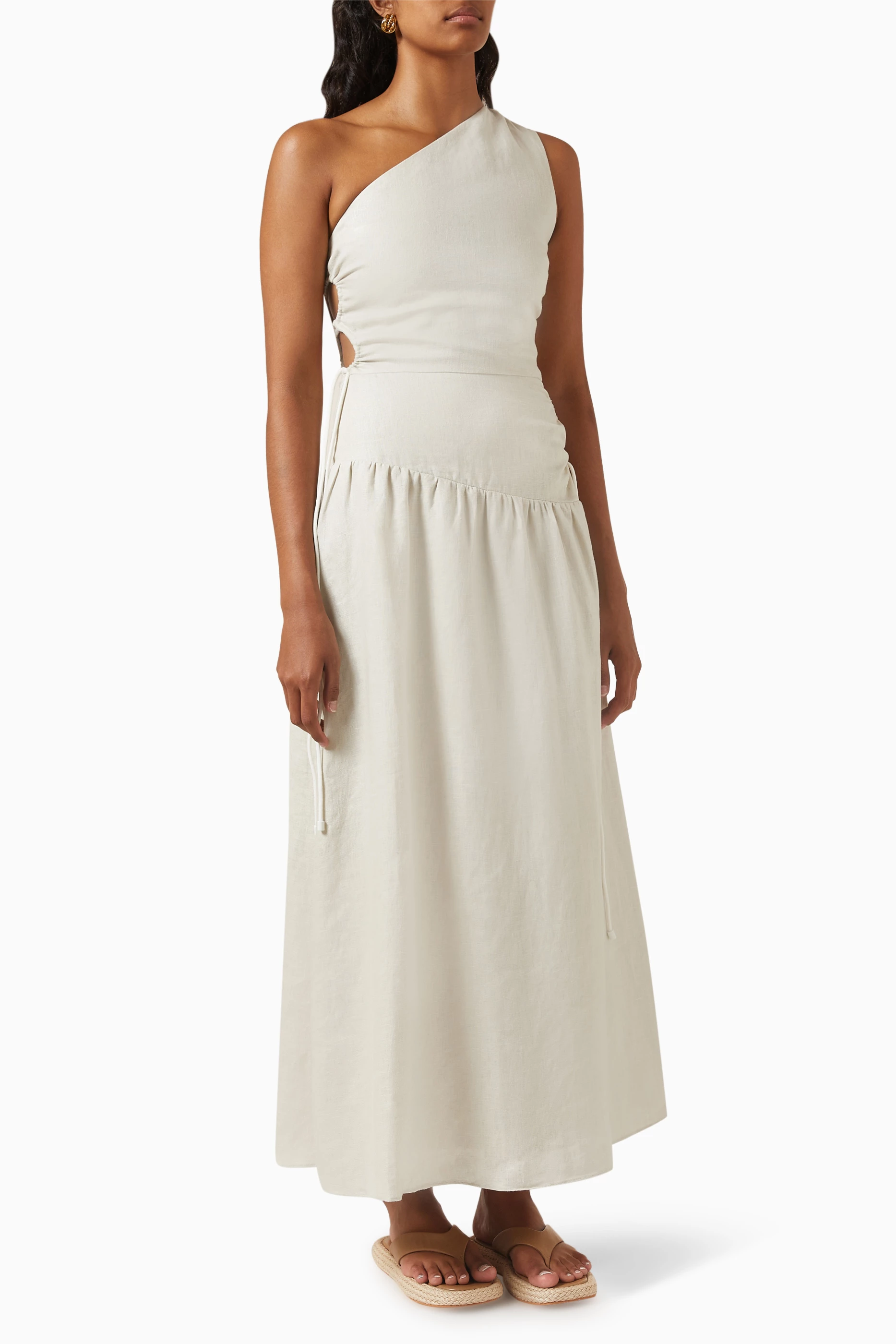 Buy SIR The Label Neutral D Orsay Corded Maxi Dress in Linen for