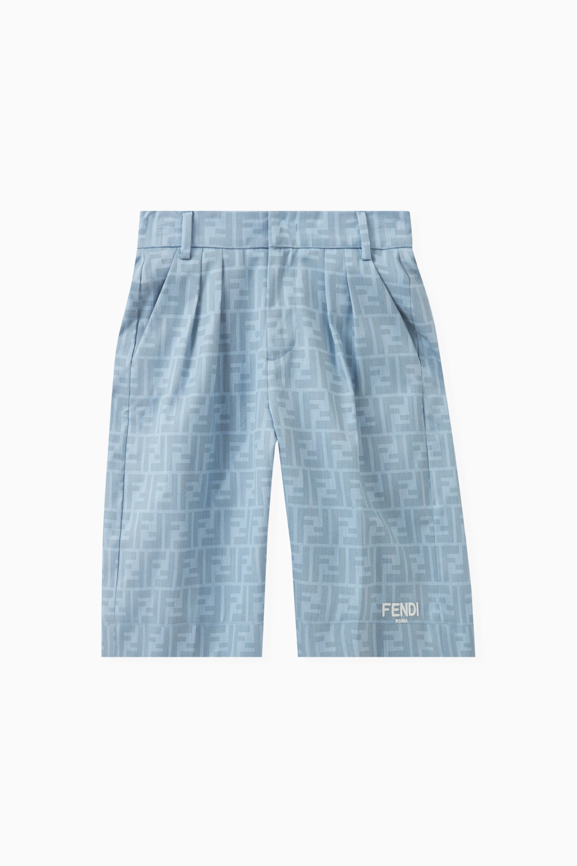 Buy Fendi Blue Bermuda FF Shorts in Chambray for Boys in UAE Ounass