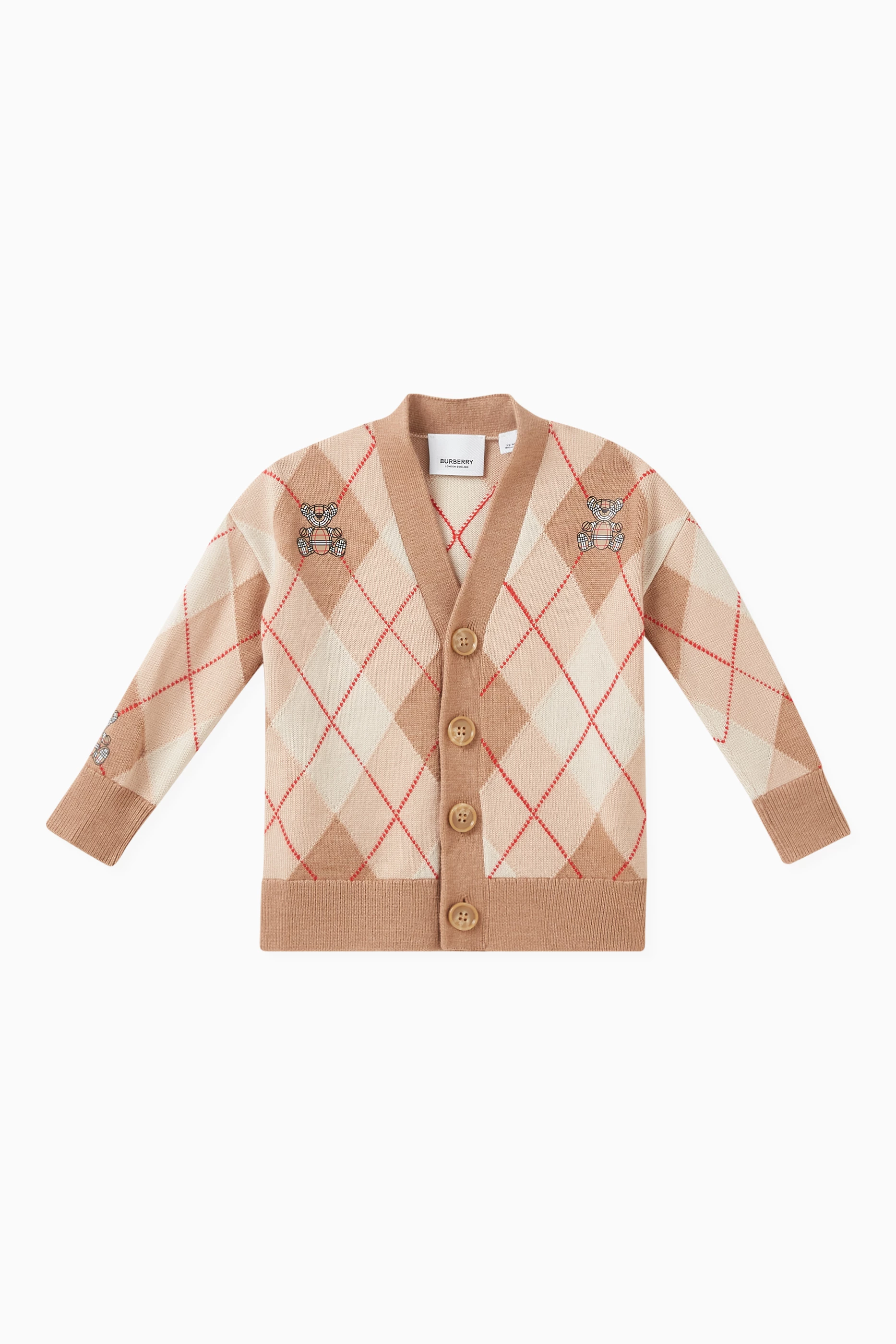 Buy Burberry Neutral Thomas Bear Cardigan in Wool for Baby Boys in
