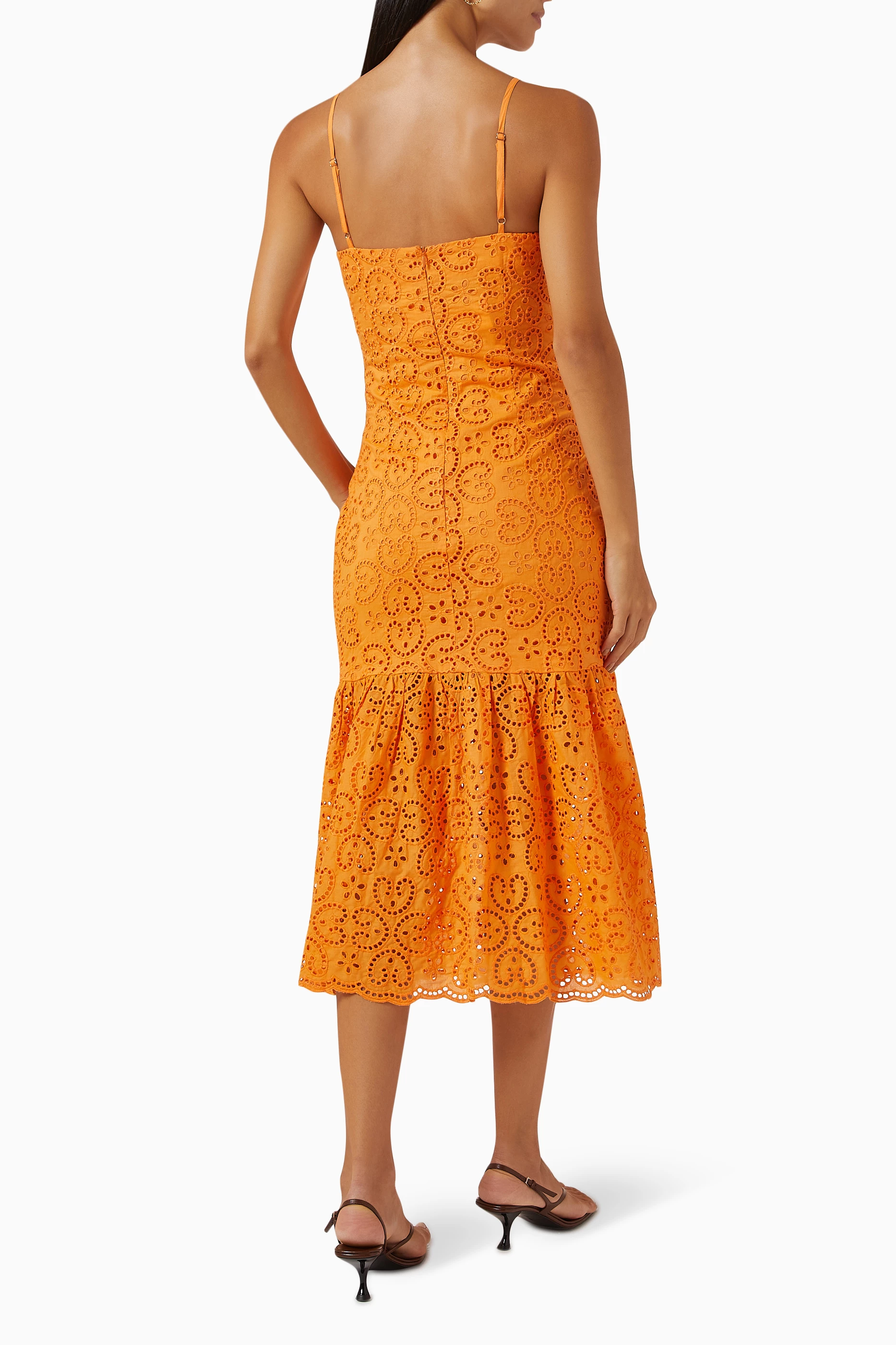 Orange lace midi dress hotsell
