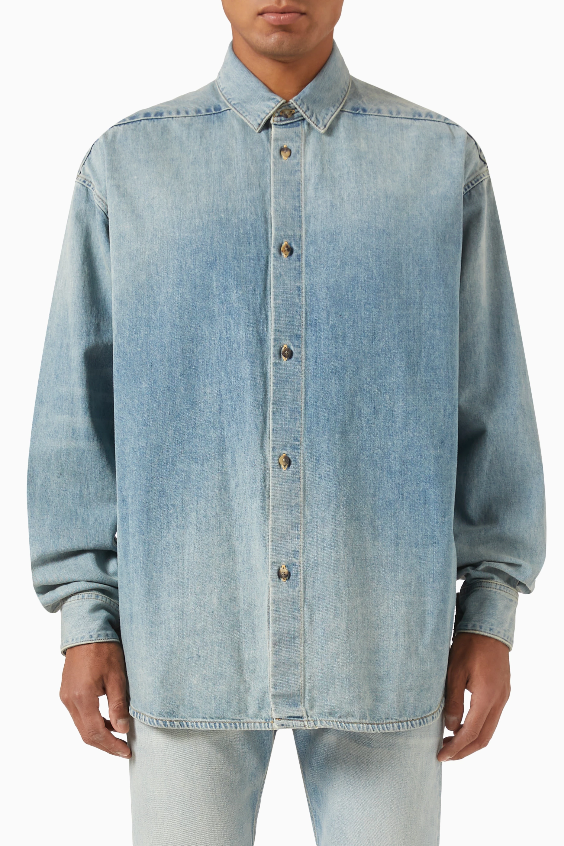 Oversized denim cheap shirt men