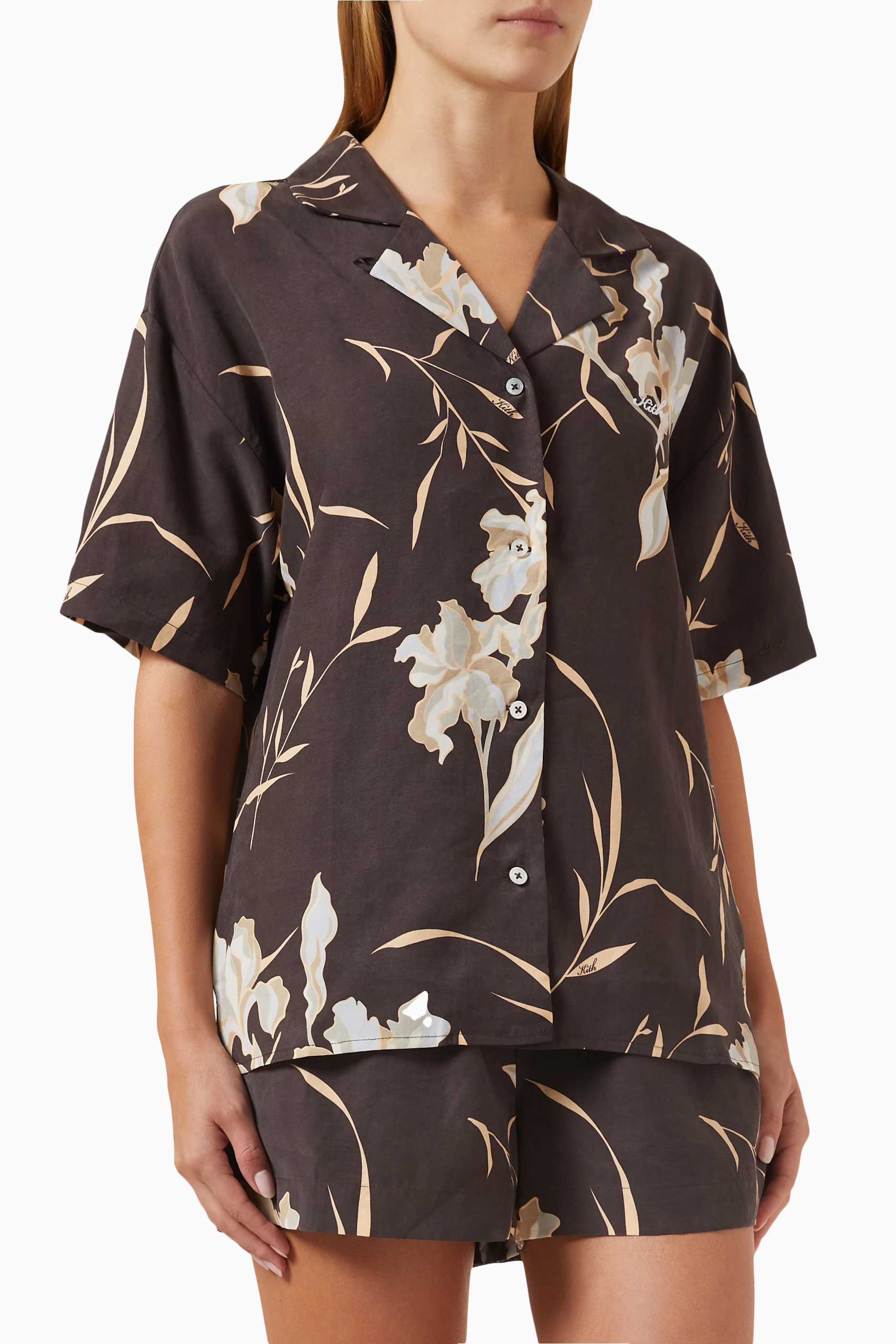 Buy Kith Grey Elena Palm Camp Shirt in Cupro-blend for Women in